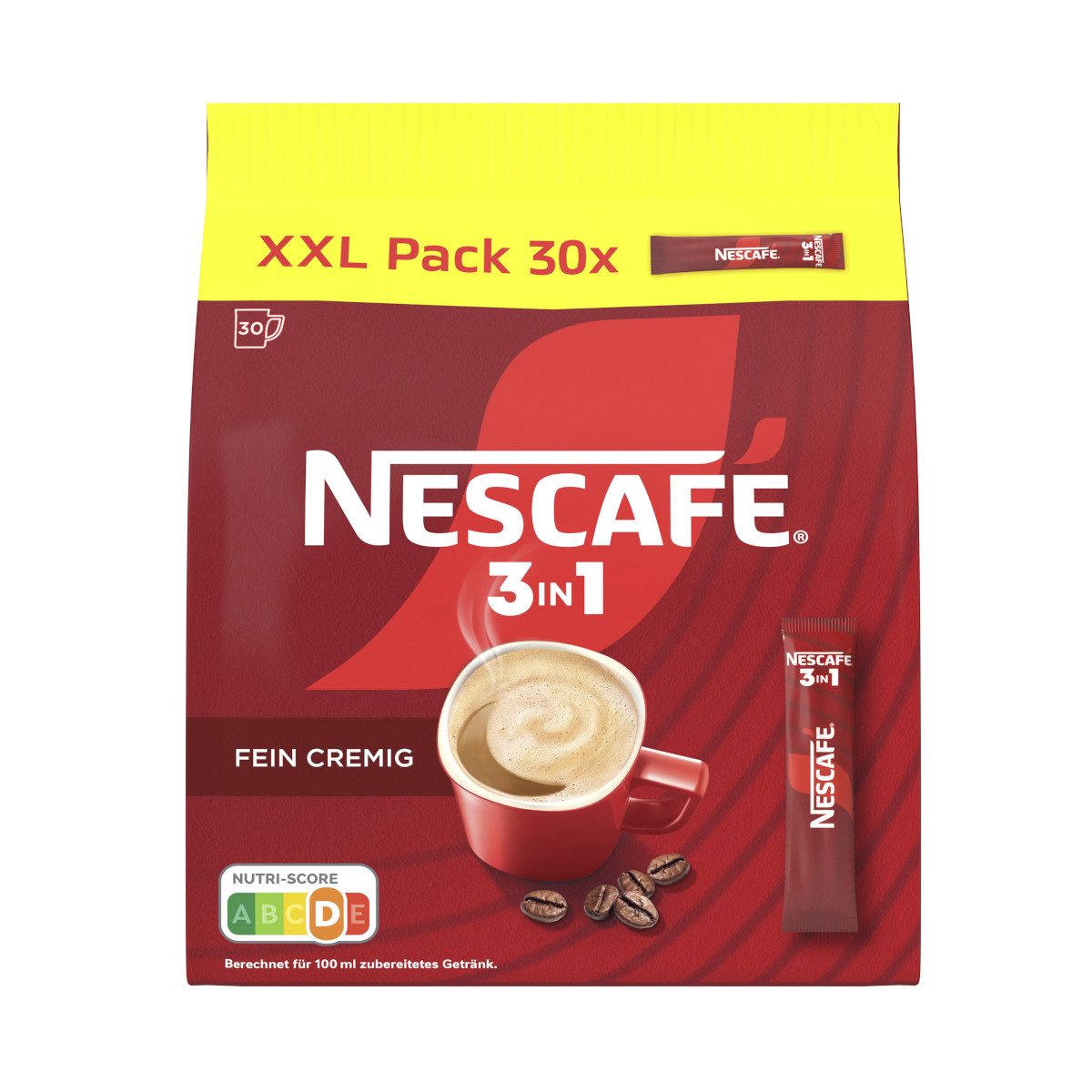 NESCAFE Kaffee, Nescafe 3in1 XXL Pack Instantkaffee 30 Sticks á 15,5 g Packung 465g