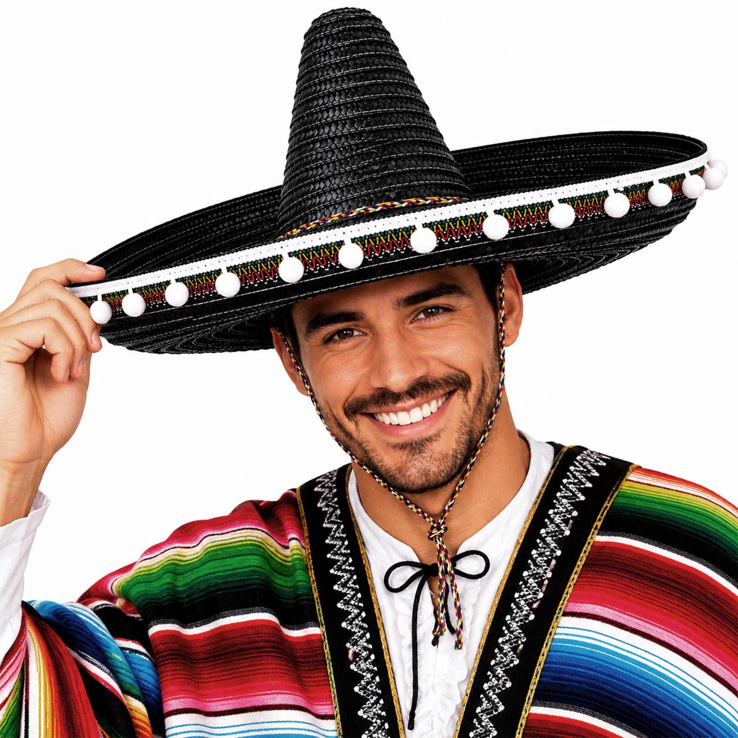 Funny Fashion Strohhut Mexiko Sombrero mit Troddeln - Ø 60 cm – Bild 5 von 5