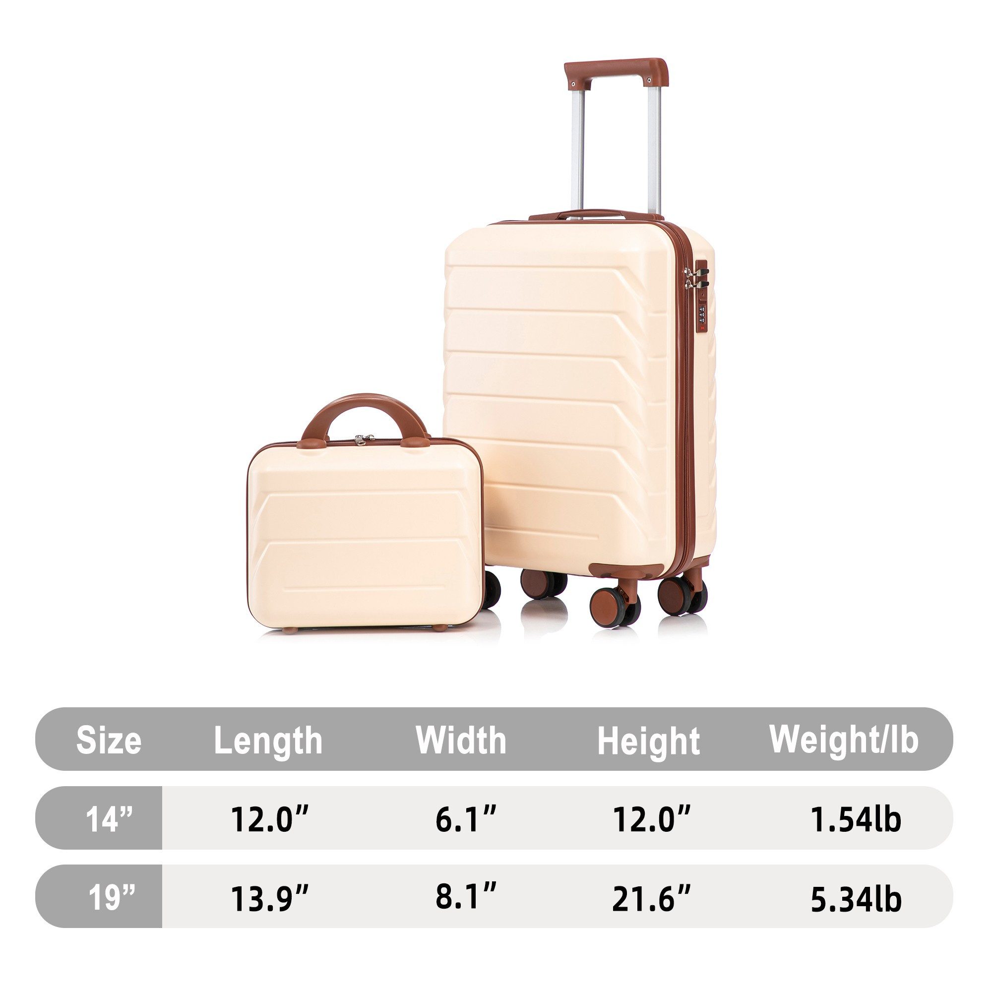 LVHOM Trolleyset 2/4 Set., ABS Hartschalen 14"/19"/24"/28", leise Rädern für jede Tour, (Handgepäck, Kosmetiktasche, Kratzfest und wasserdich für einfache Reinigung. 360° Spinner-Räder mit Doppelreihenschutz und hoher Belastbarkeit. Teleskopgriff 3-stufig verstellbar. Innere Organisation mit Netzen, Gurten und Trennfächern., 2 tlg., Kosmetikorganizer mit Tragegriff, Sicherungsschlinge), Geschäftstrip, Familienurlaub, längere Erkundungen, Flughafentransfers