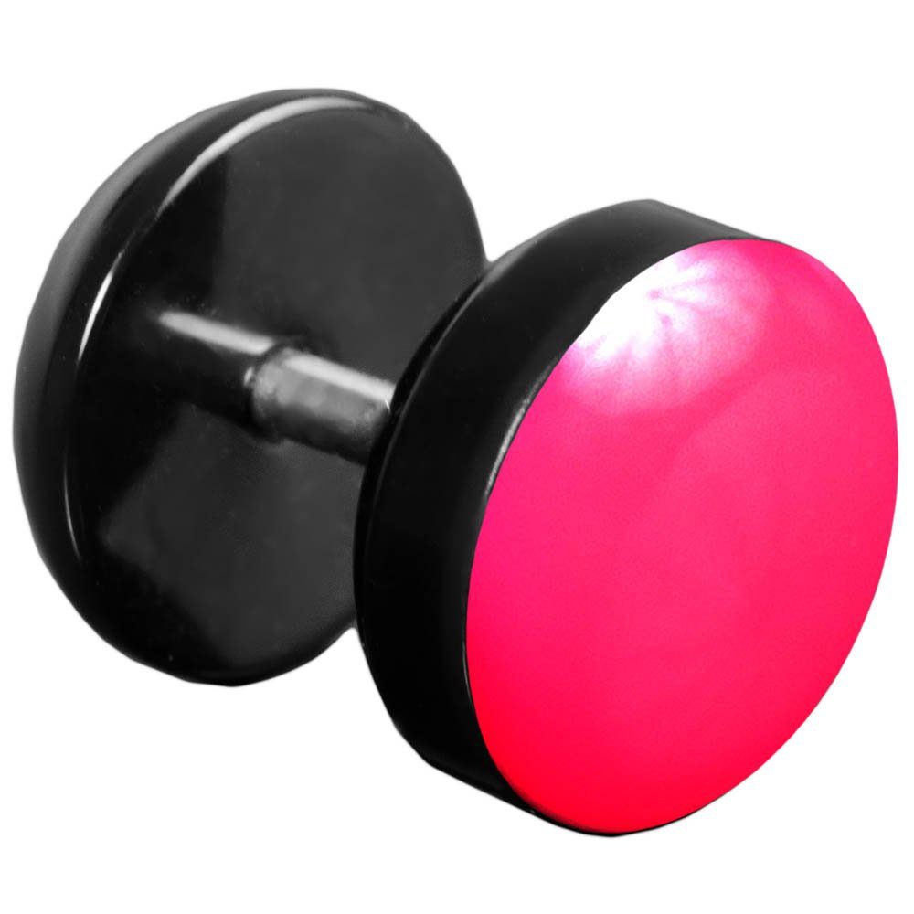 viva-adorno Fake-Ear-Plug 1 Stück Ohrstecker Edelstahl Acryl schwarz, mit farbig emaillierter Front Neon Pink