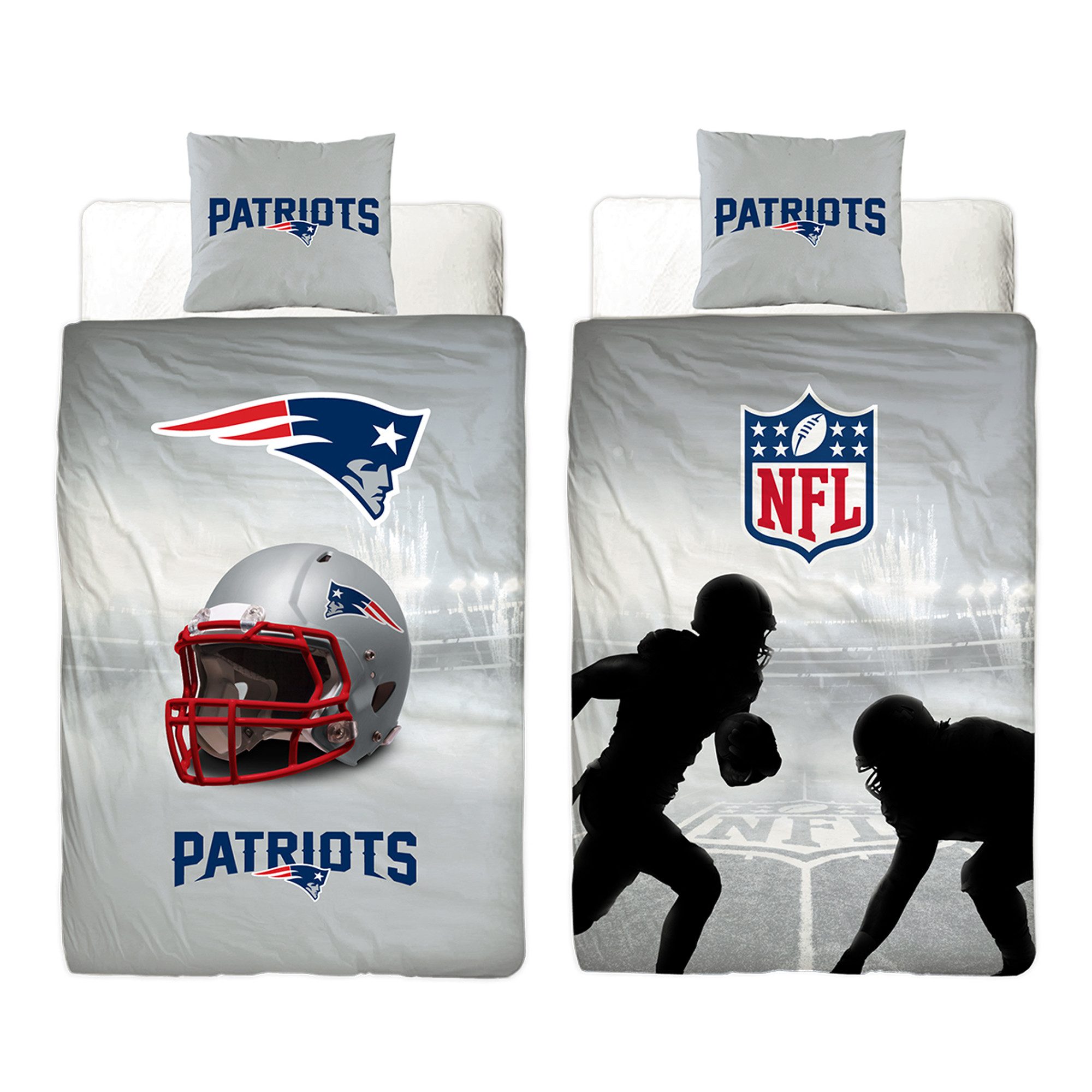 BERONAGE Wendebettwäsche NFL American Football Bettwäsche New England Patriots Linon / Renforcé, 100% Baumwolle, 2 teilig, 135x200 + 80x80 cm