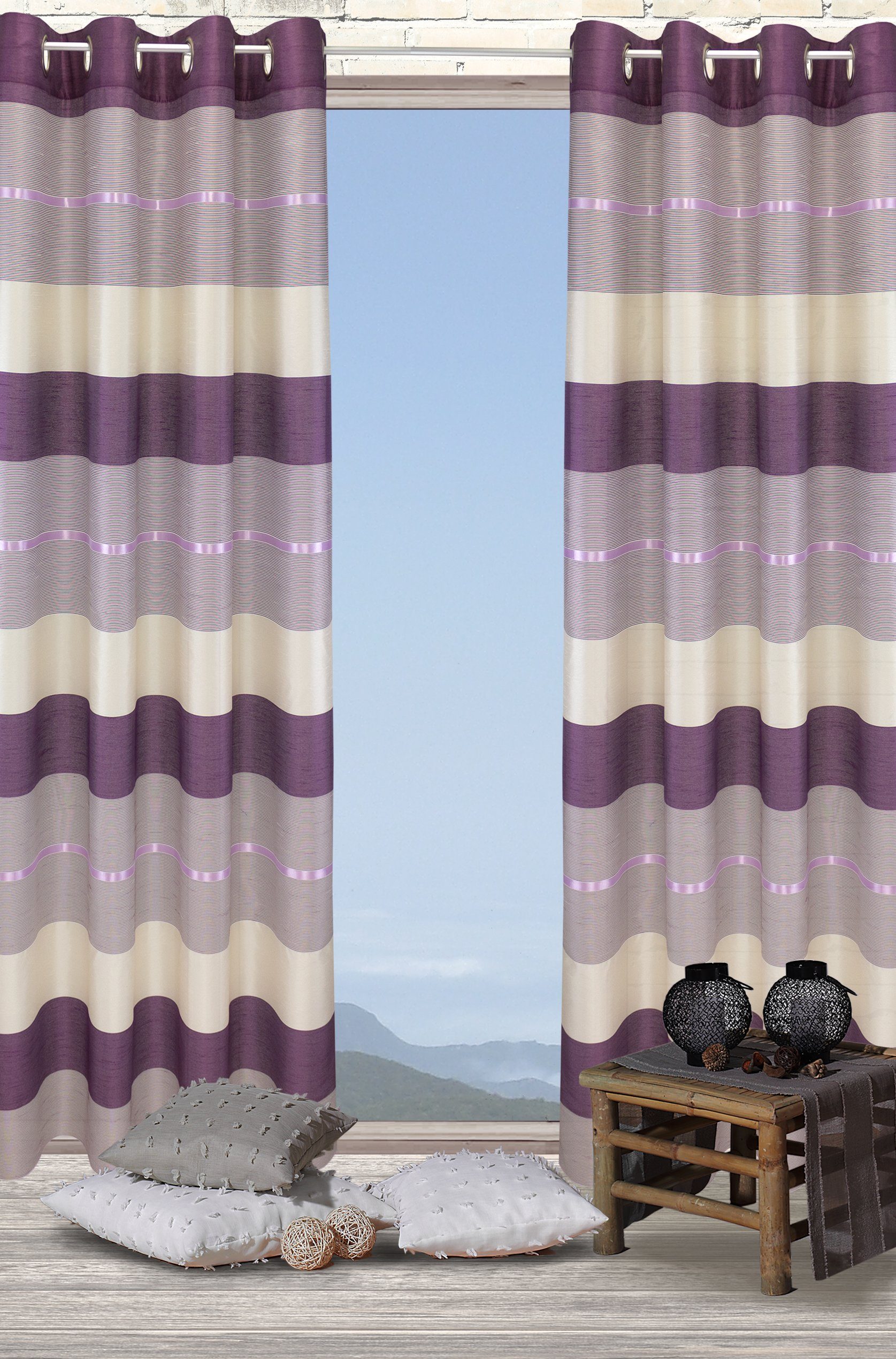 Schal (1 Vorhang beige-lila halbtransparent, Solea, VHG, Polyester, Ösen St),