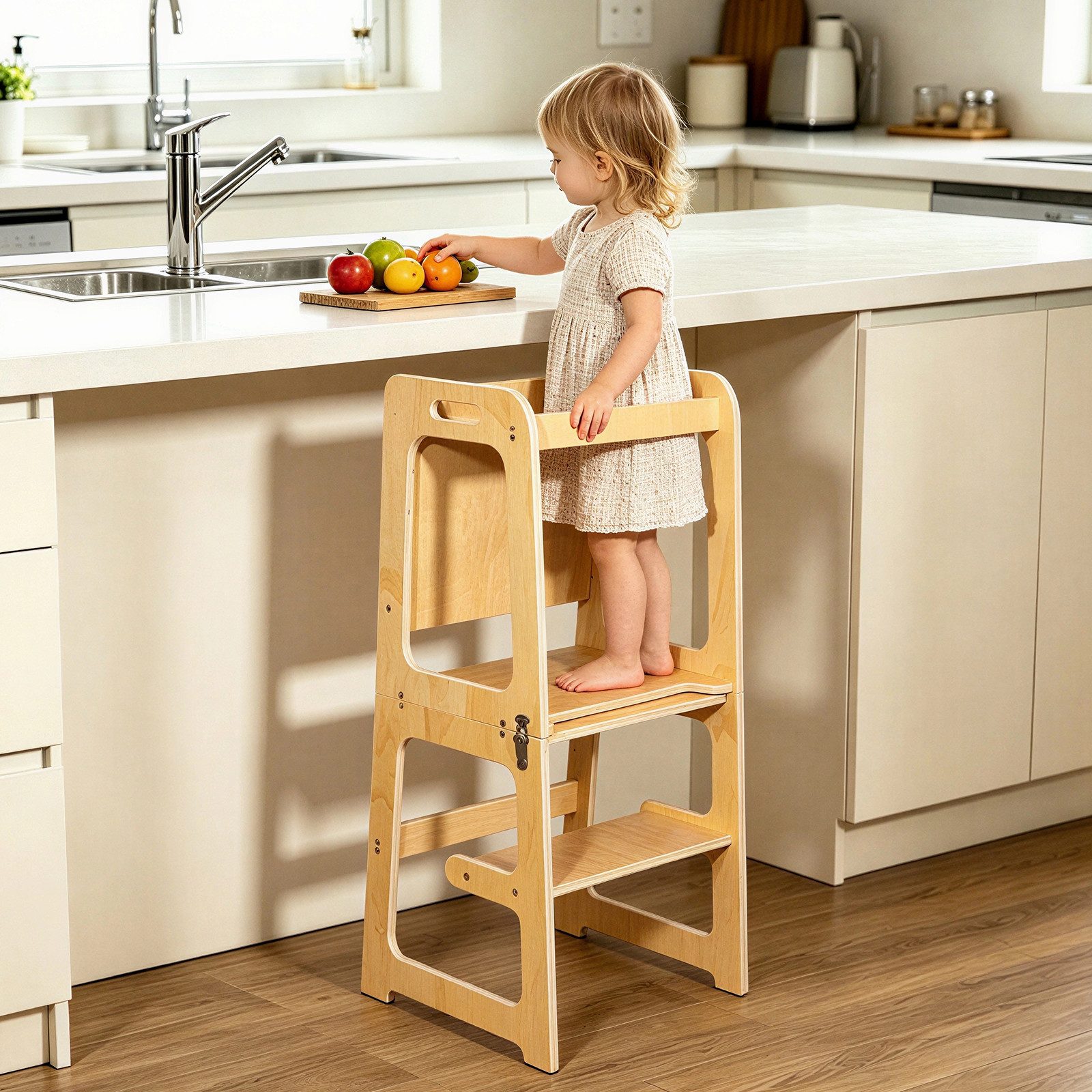 BlingBin Stehhilfe 3-in-1 Lernturm klappbar, verwandelbar in Schreibtisch und Stuhl (1er Set, 1 St), Beobachtungsturm mit Kreidetafel Für Kinder, für Küche Tisch Bad