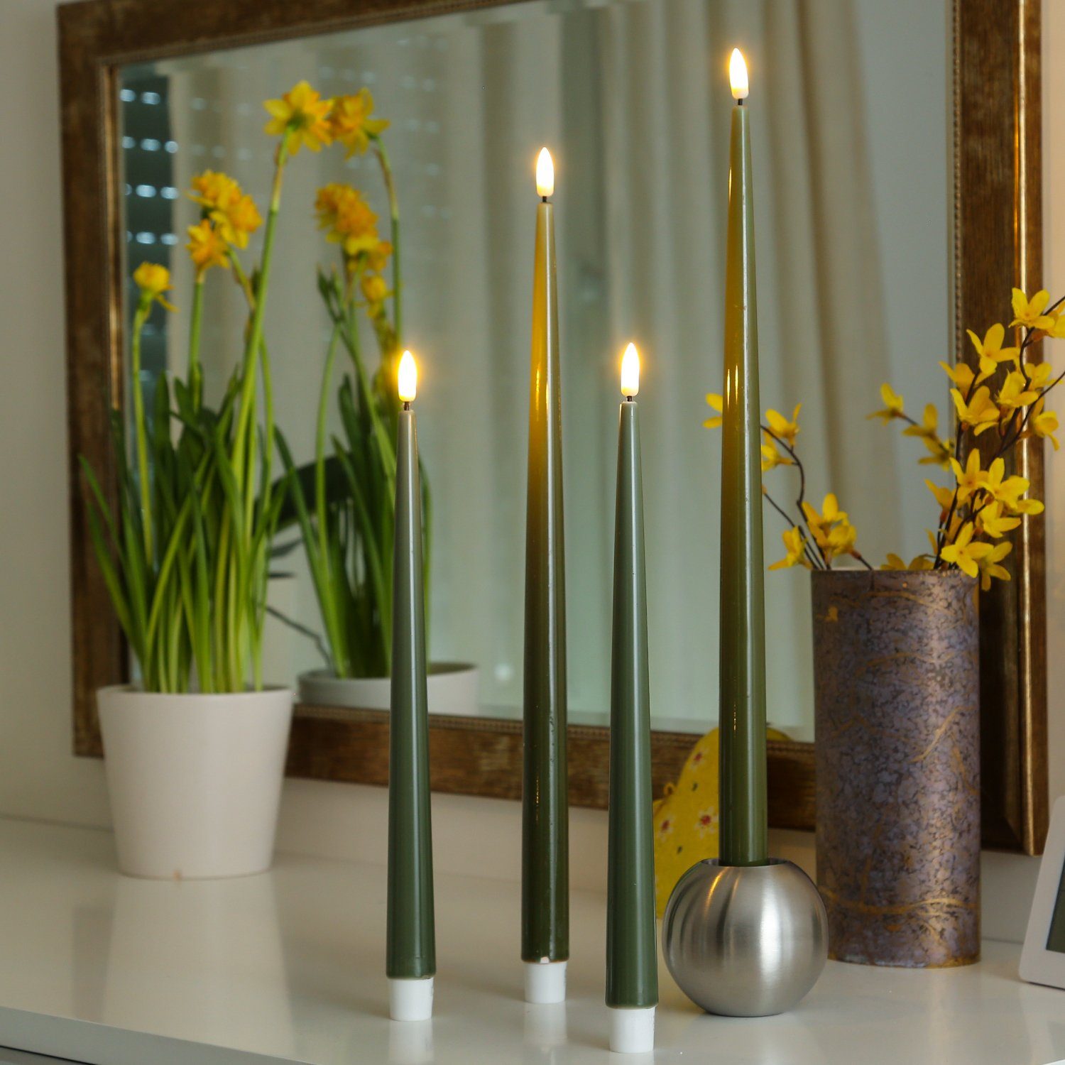 Deluxe Homeart LED-Kerze LED Stabkerzen ELLA Deluxe Tafelkerze 3D Flamme flackernd H: 38cm 2St.