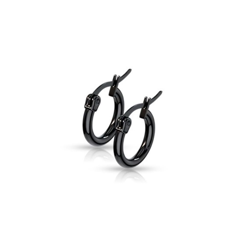 BUNGSA Ohrring-Set Creolen Klassisch schwarz aus Edelstahl Damen - 15 mm (1 Paar (2 Stück), 2-tlg), Ohrschmuck Ohrringe