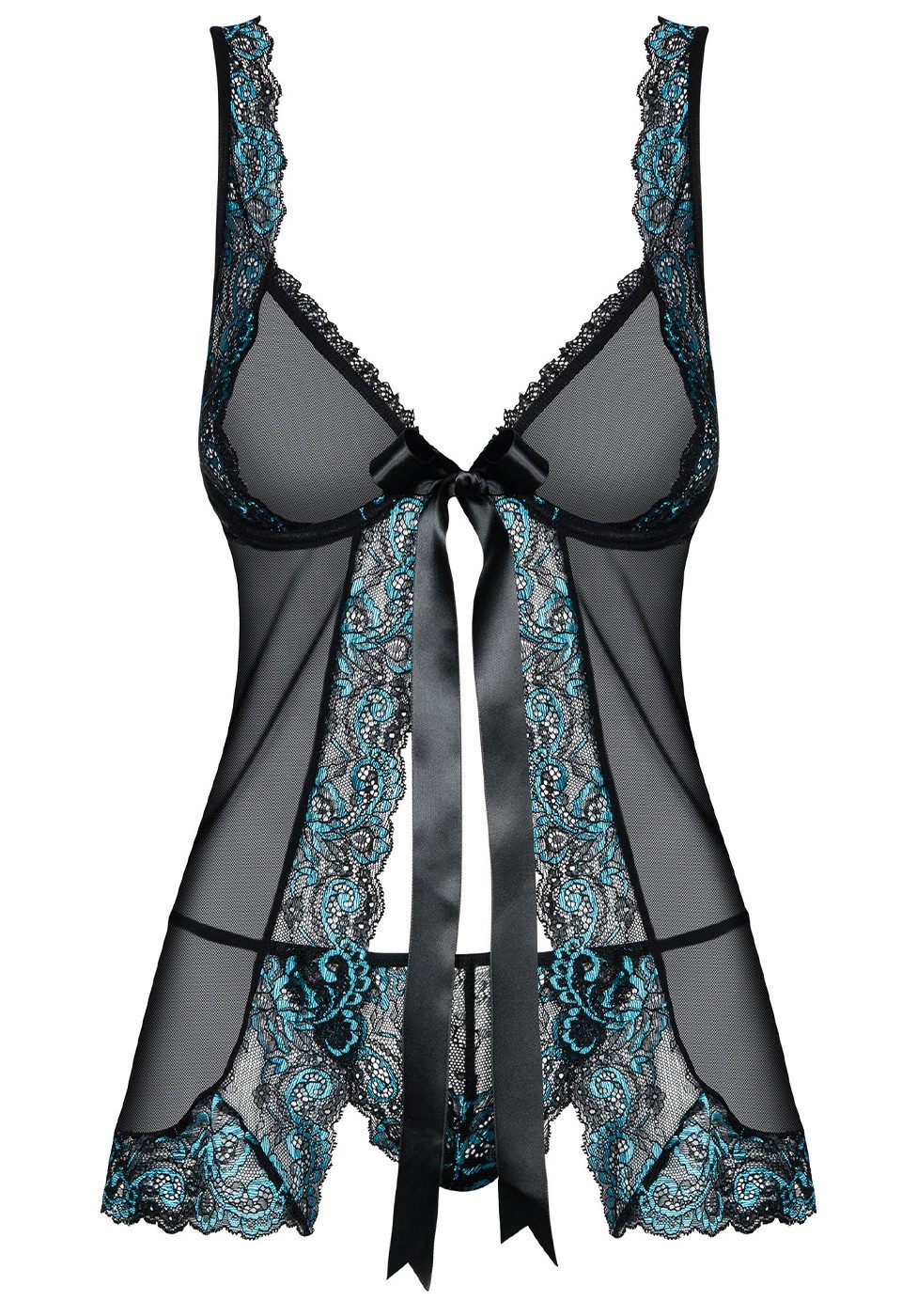 Obsessive Negligé Amanta Babydoll transparent mit Spitze - schwarz, blau (2-tlg) transparent
