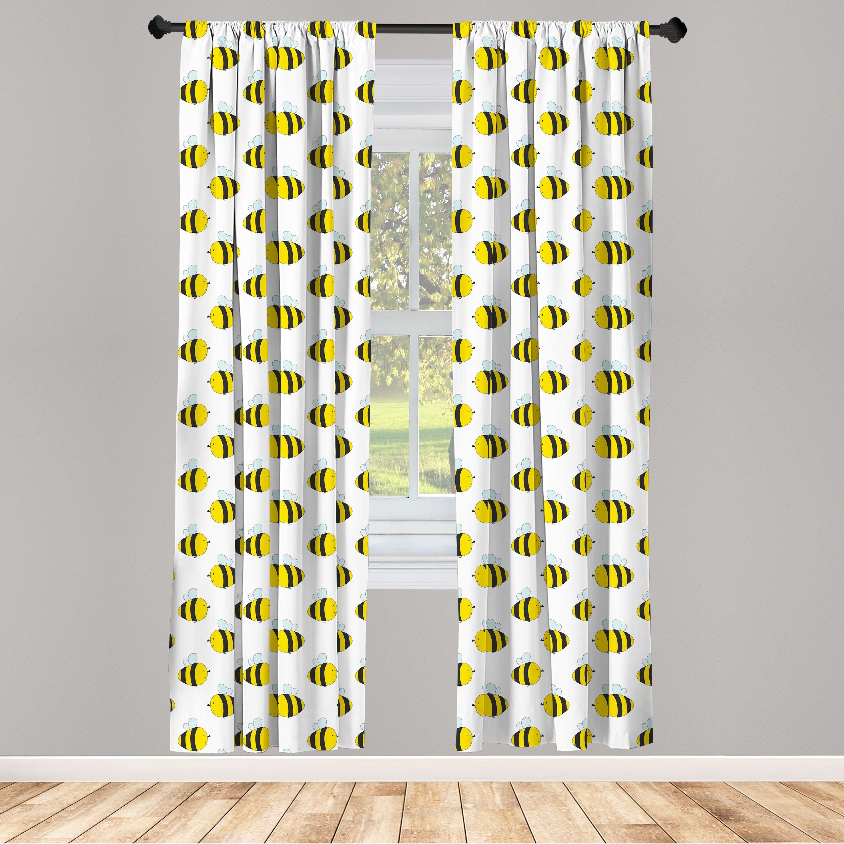 Gardine Vorhang für Microfaser, Abakuhaus, Fliegende Bee Insekten Schlafzimmer Grafische Wohnzimmer Honey Dekor