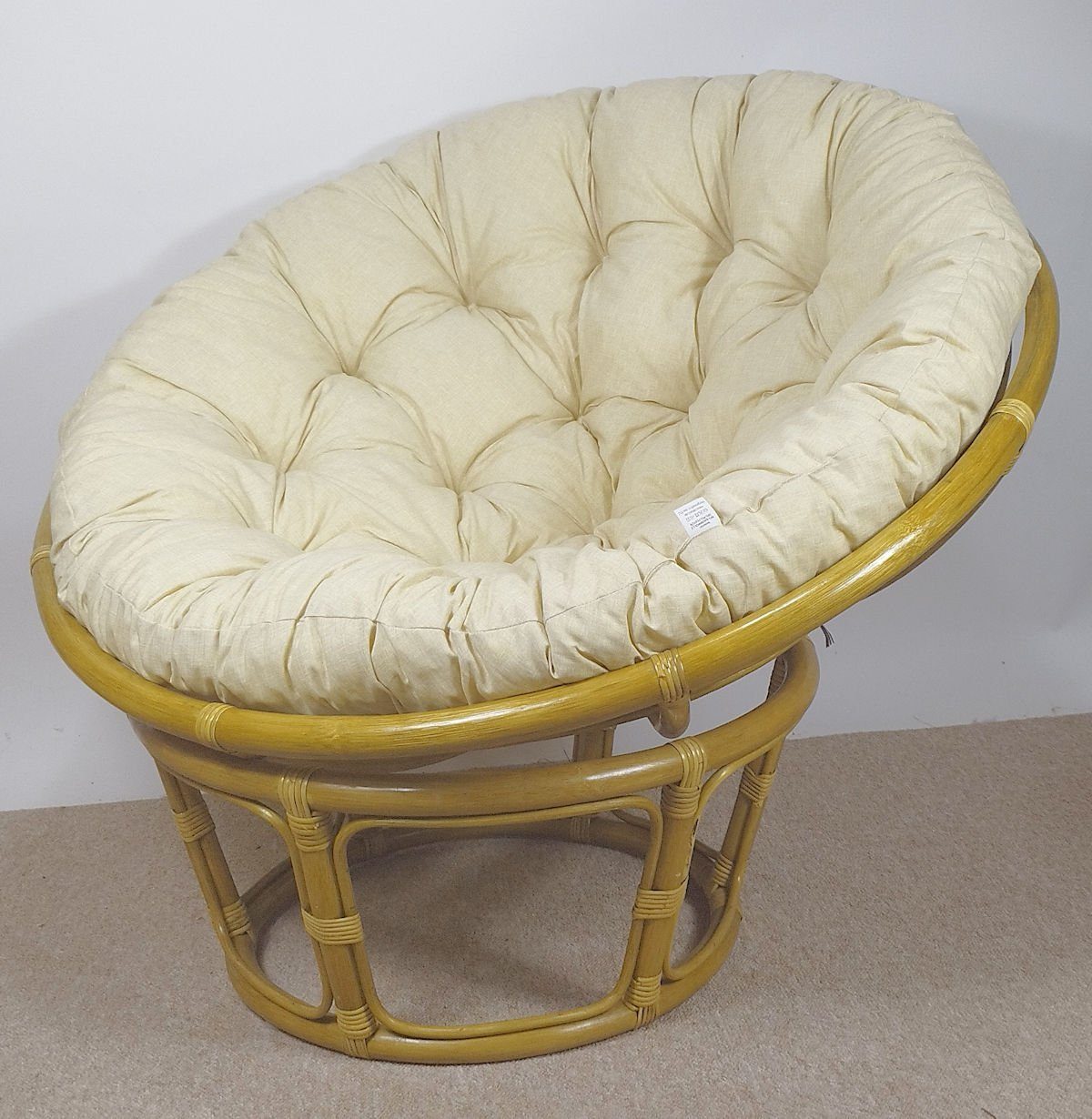 Rattani Rattanstuhl Rattan Papasan Sessel inkl. hochwertigen Polster D 110 cm Fb. honig, Hochwertiges Kissen in Uni Living beige