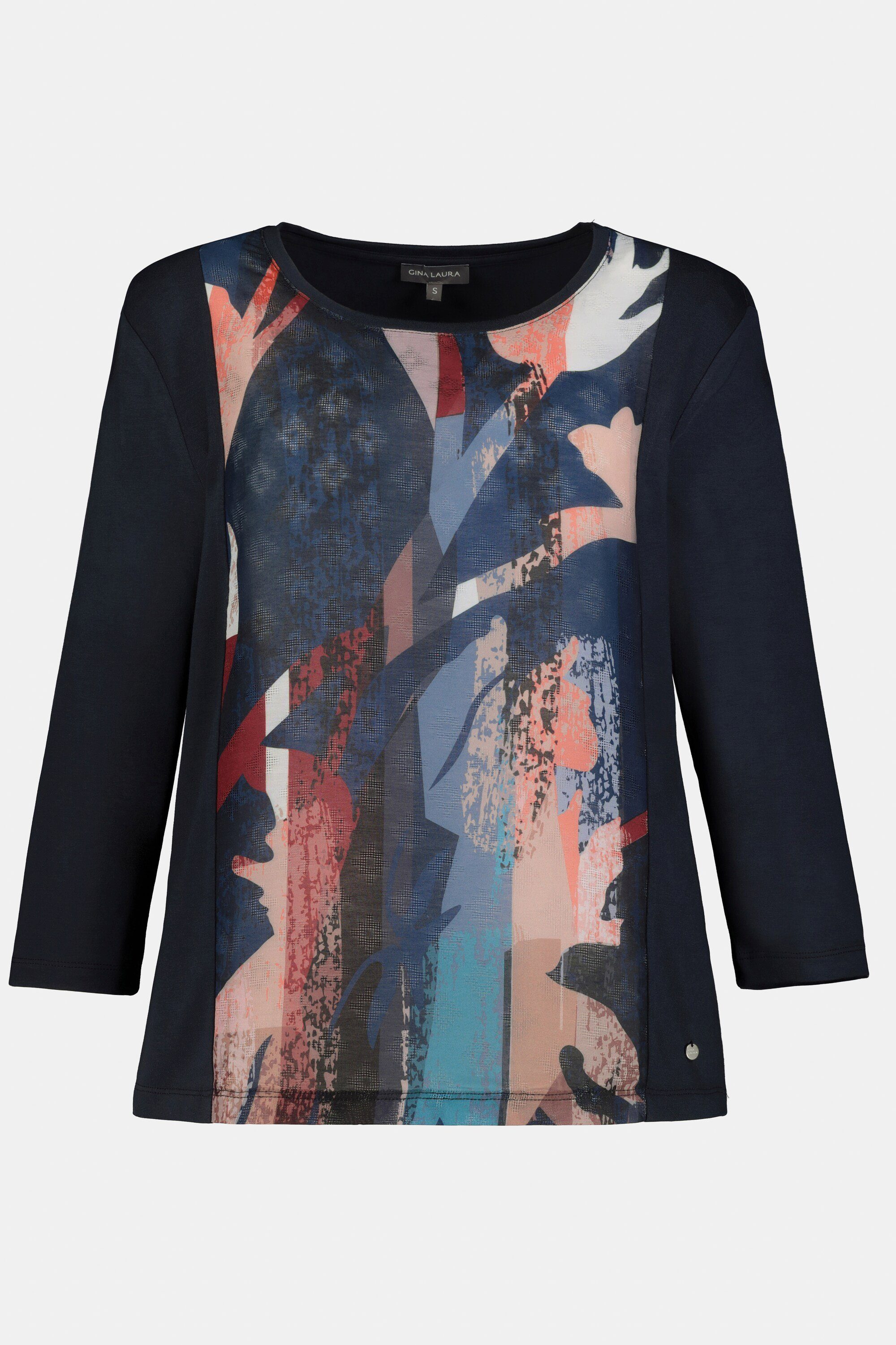 Gina Laura Rundhalsshirt Shirt Blumen Streifendruck