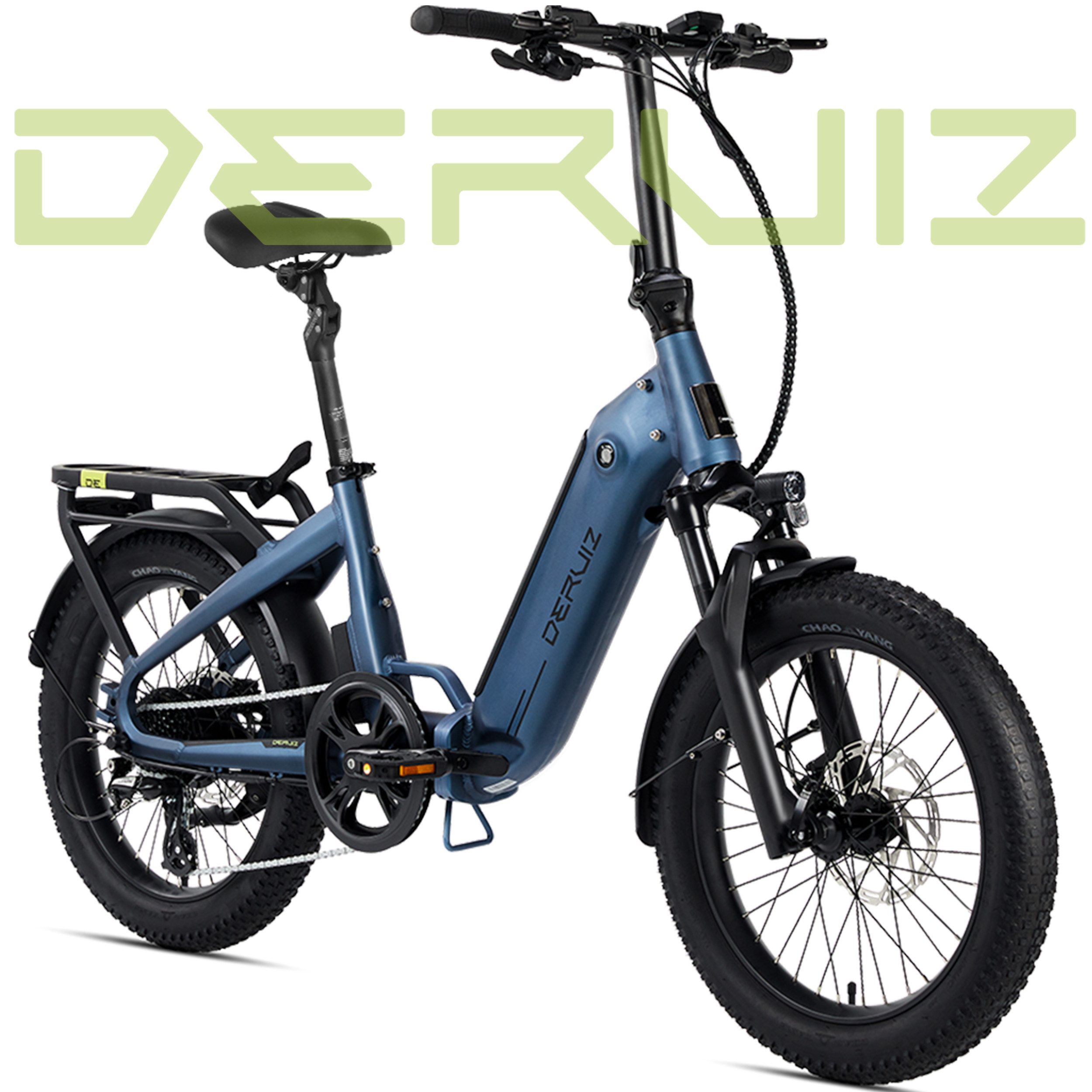 DERUIZ E-Bike Faltrad 20 Zoll, max. 140km, Federsattelstütze, mit Bluetooth, 5 Stufen, 8 Gang SHIMANO SHIMANO ALTUS 11-32T Schaltwerk, Kettenschaltung, Heckmotor, 500 Wh, (mit Akku-Ladegerät, mit Werkzeug), RH:36cm, Bremslicht, Gepäckträger (max.50kg), hydraulische Bremsen