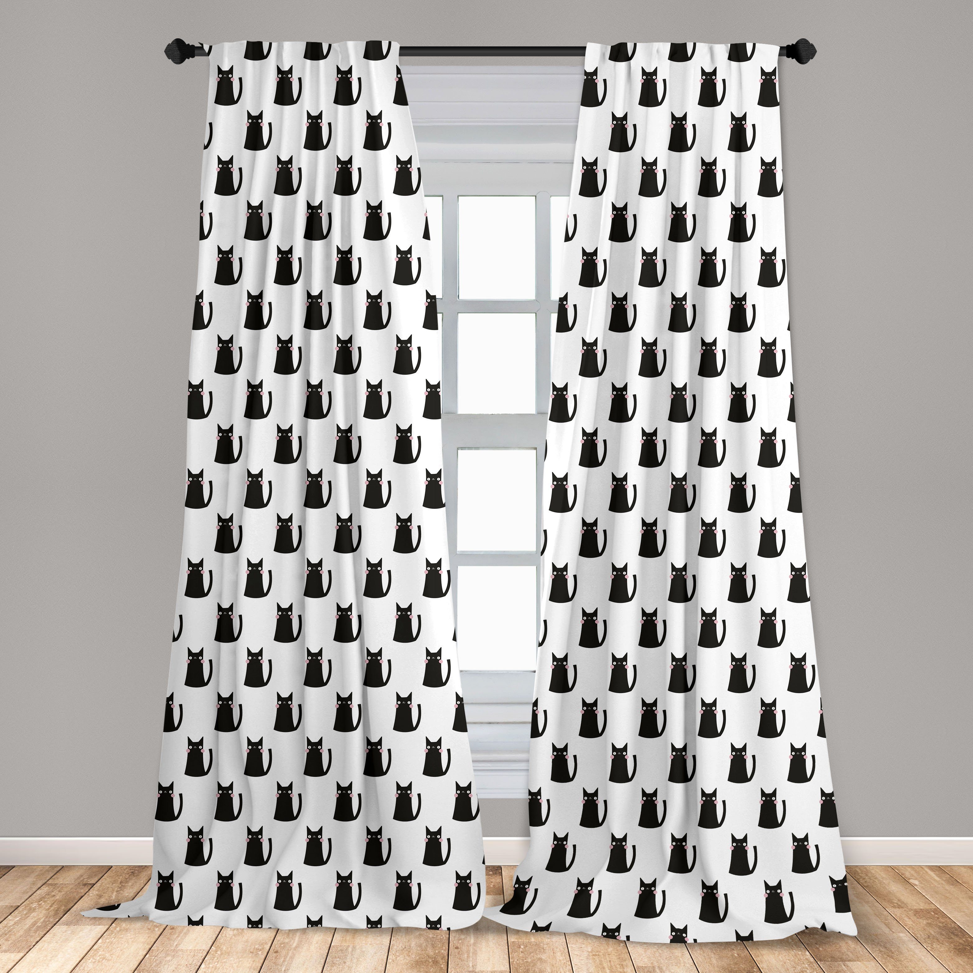 Wohnzimmer Schlafzimmer Auszugs-Monochrom Gardine Vorhang für Dekor, Katze Abakuhaus, Microfaser,