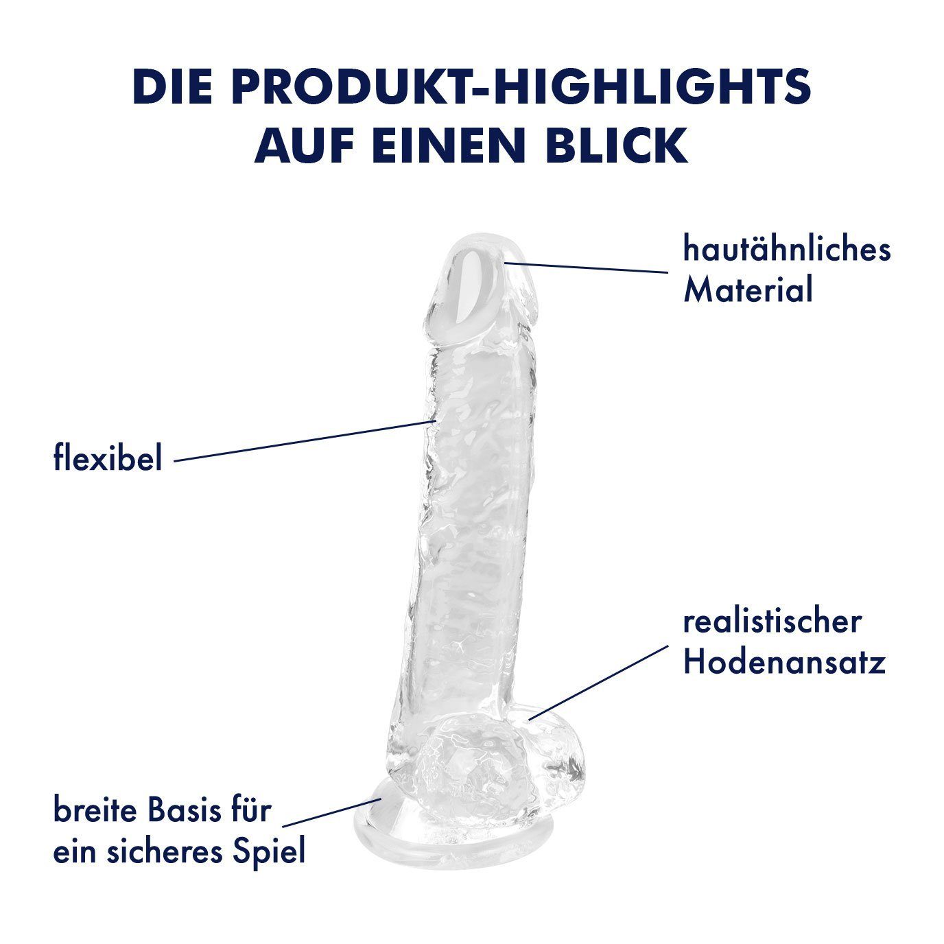 19 S. cm Naturdildo, ohne Weichmacher; Transparenter Stimulation EIS Saugfuß; Dildo EIS vaginale