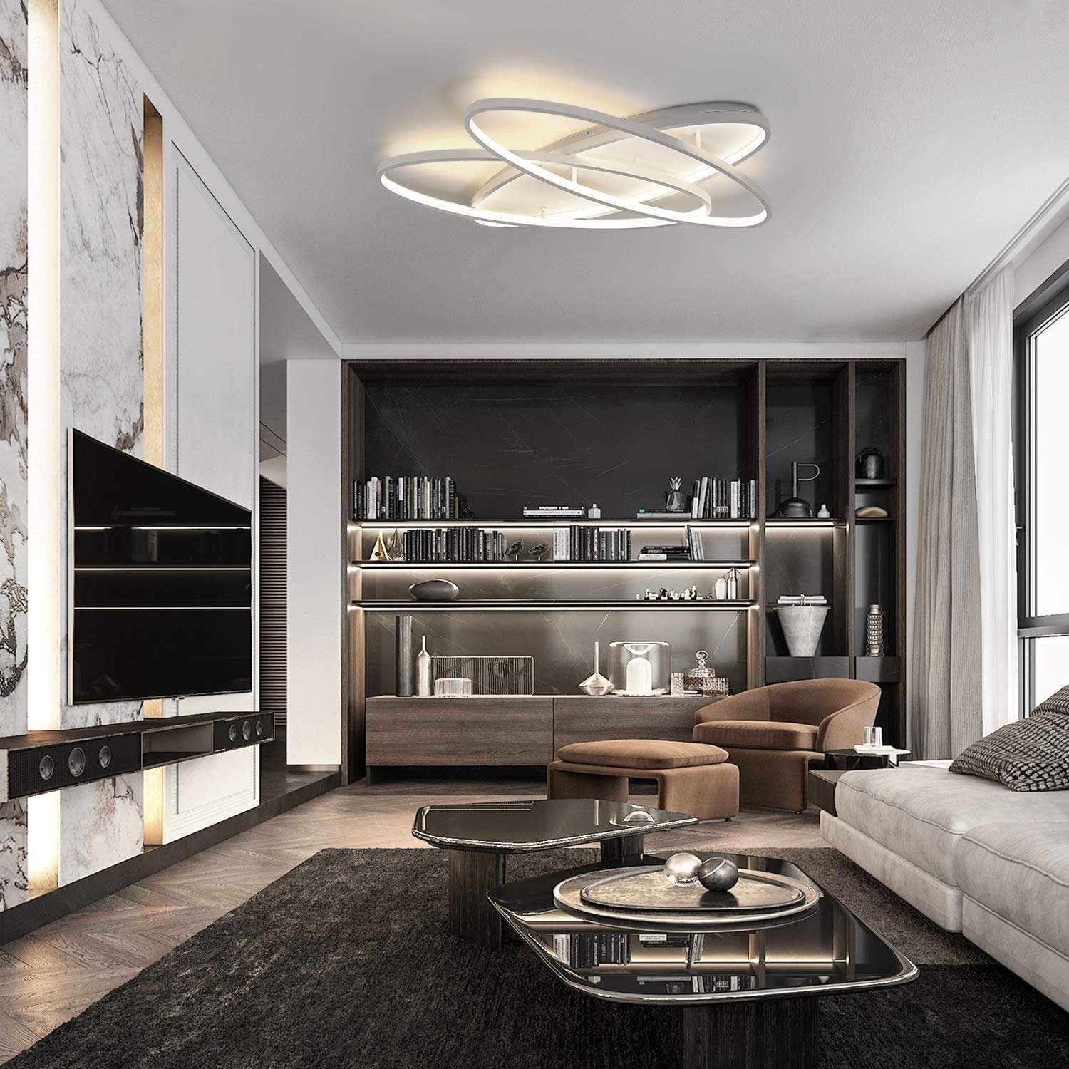 ZMH LED Deckenleuchte Dimmbar Modern Wohnzimmer Innen Dekorative  Überschneiden Oval 76W, LED fest integriert, warmweiß-kaltweiß, Weiß