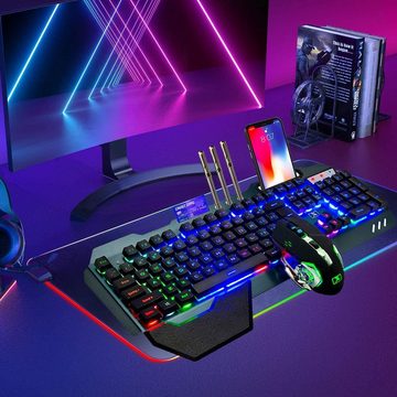 LexonTech Regenbogen-Hintergrundbeleuchtung Tastatur- und Maus-Set, 2,4G Technologie Freiheit Flexibilität,Langlebiges Metall-Matt-Panel