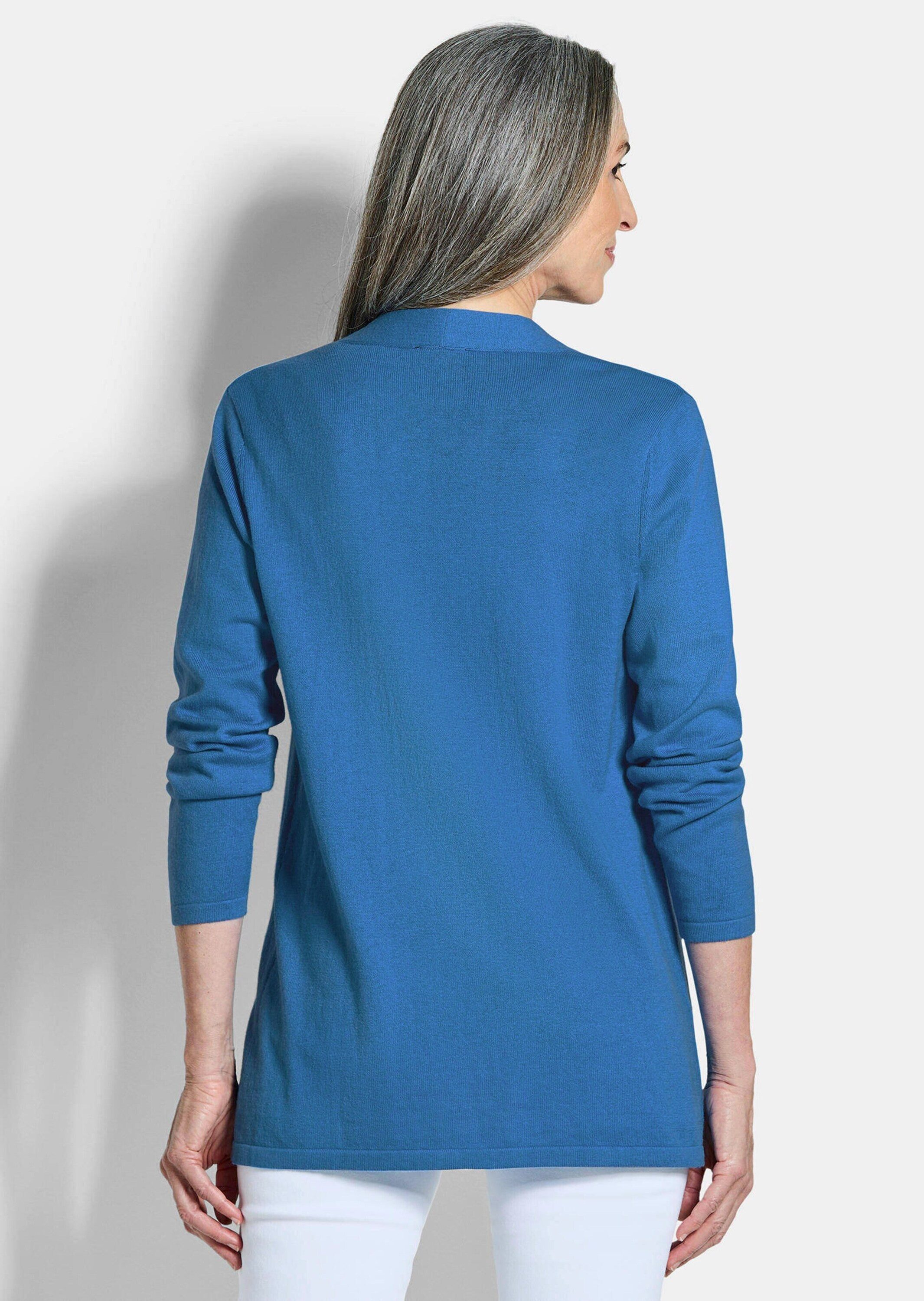 GOLDNER Strickjacke Kurzgröße: Elegante Strickjacke mit Kaschmir Longjacke ohne Verschluss mit aufgesetzten Taschen und Langarm