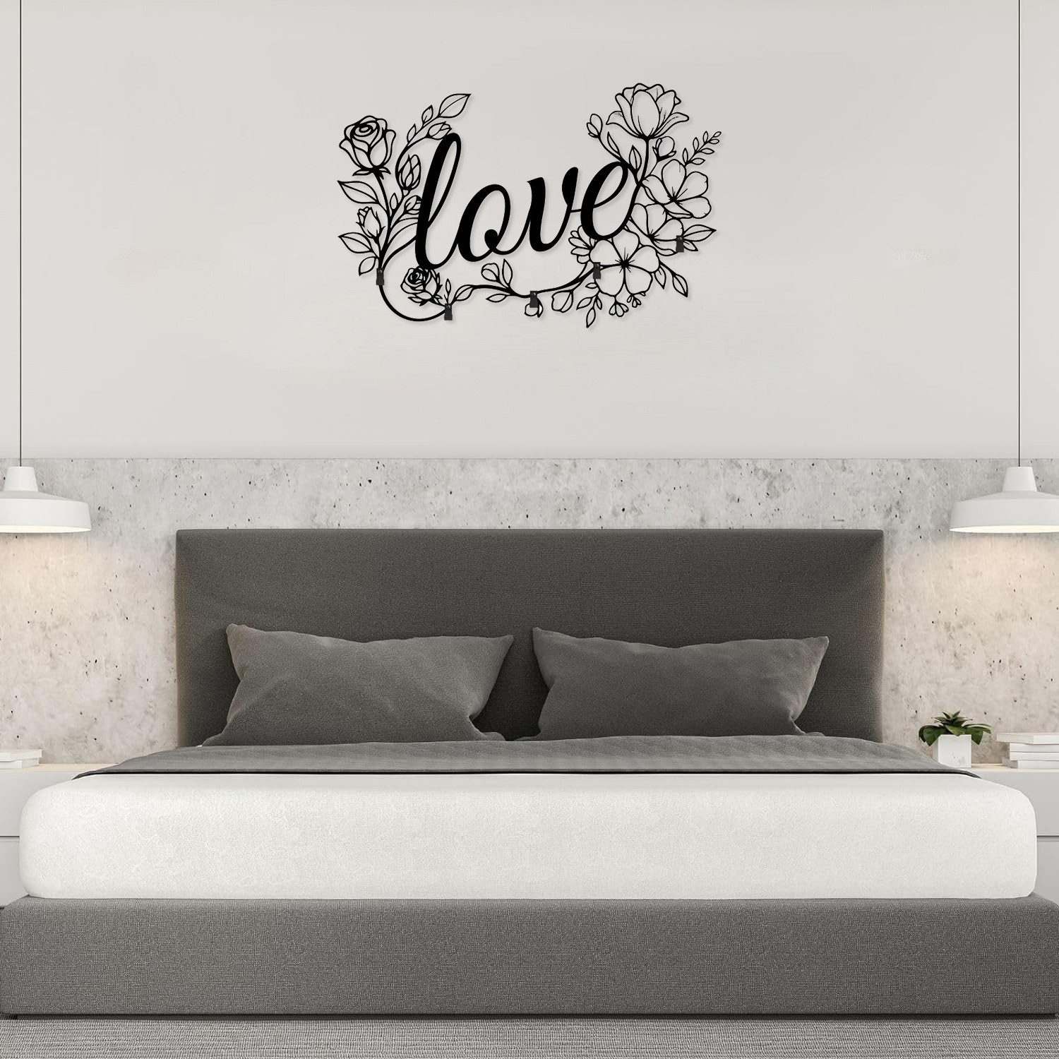 Jumpeak Wanddekoobjekt “Love”– Wanddekoration mit Blumen-Buchstaben,Rosen, Liebe,Strichkunst, Metall, 4 Farben, 3 Größen, Wanddekoration für das Wohnzimmer,Romantik