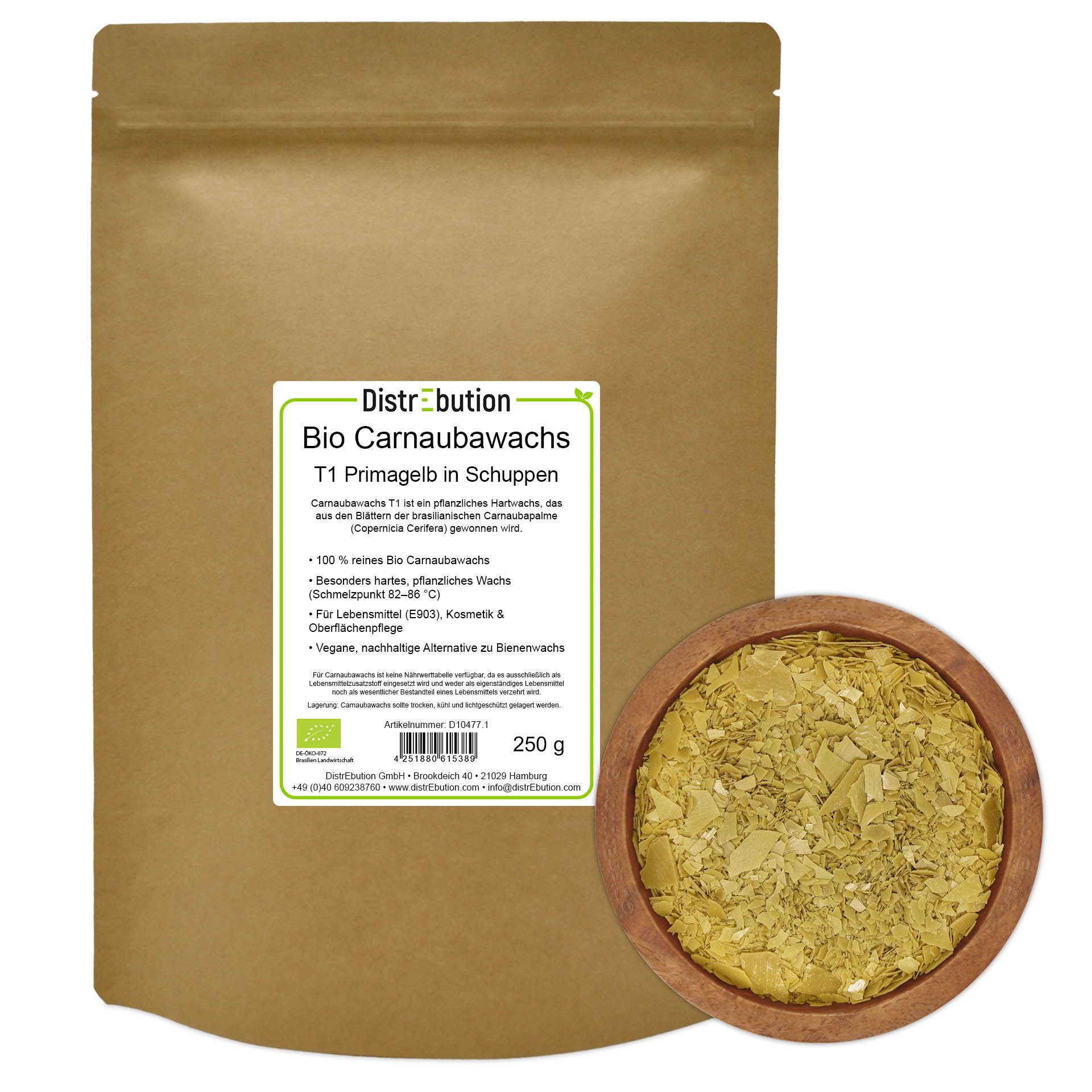 DistrEbution Bio Carnaubawachs T1 – 250g Veganes Premium-Wachs aus Brasilien E903 Politur (1 St)