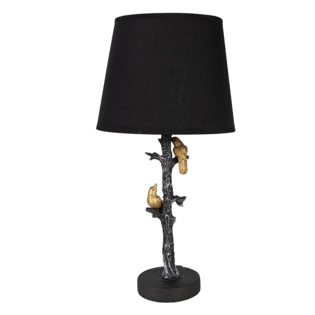 Clayre & Eef Nachttischlampe Tischlampe vintage in schwarz-gold Vögel auf Ast 45 cm