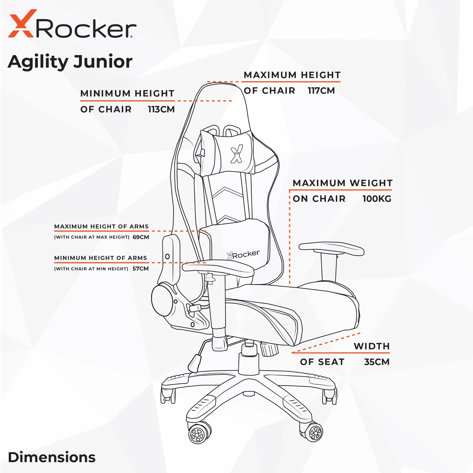 X für Rocker Rot Agility eSports Compact Gaming Bürodrehstuhl & Teenager Gaming-Stuhl Kinder