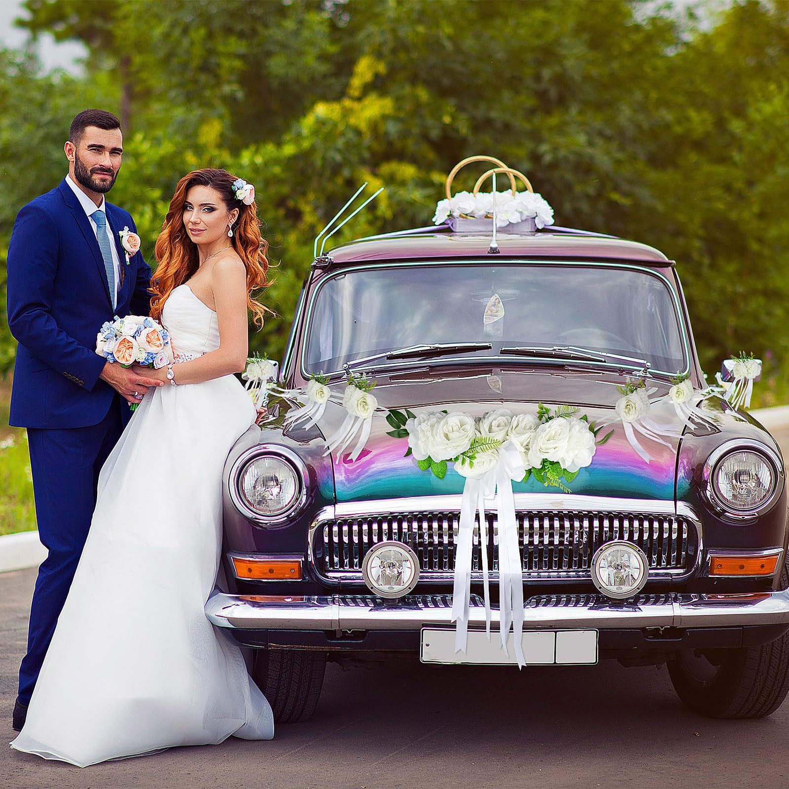 Kunstblumenstrauß Hochzeitsauto Dekoration mit Seidenblumen-Gruppen, Coonoo günstig online kaufen