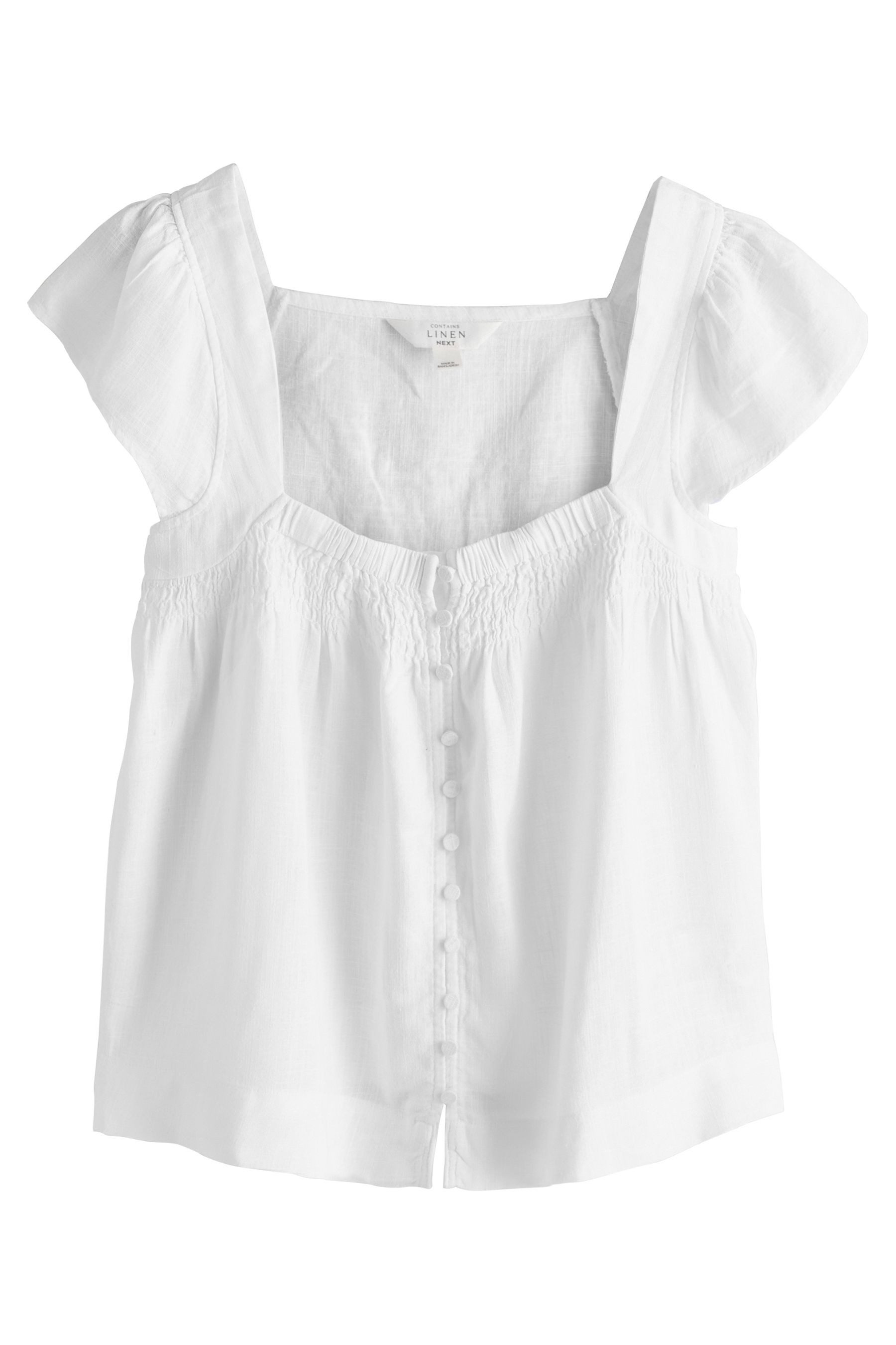 Next Kurzarmbluse Geknöpftes Oberteil mit Flatterärmeln und Leinen (1-tlg)