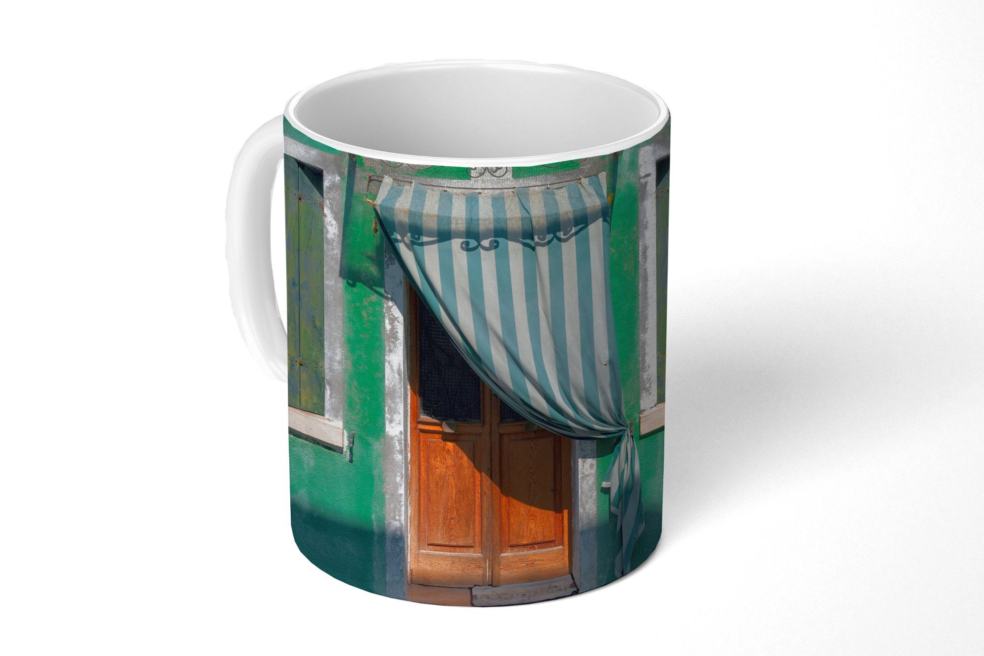 Teetasse, Geschenk Grün Architektur Fensterläden, Kaffeetassen, - - Haus Teetasse, Becher, Tasse Keramik, Tür MuchoWow - -