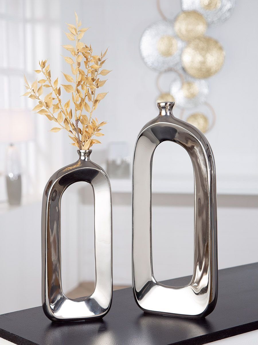Dekoobjekt Aluminium Vase 'Open' - Silberfarbene Eleganz Stil