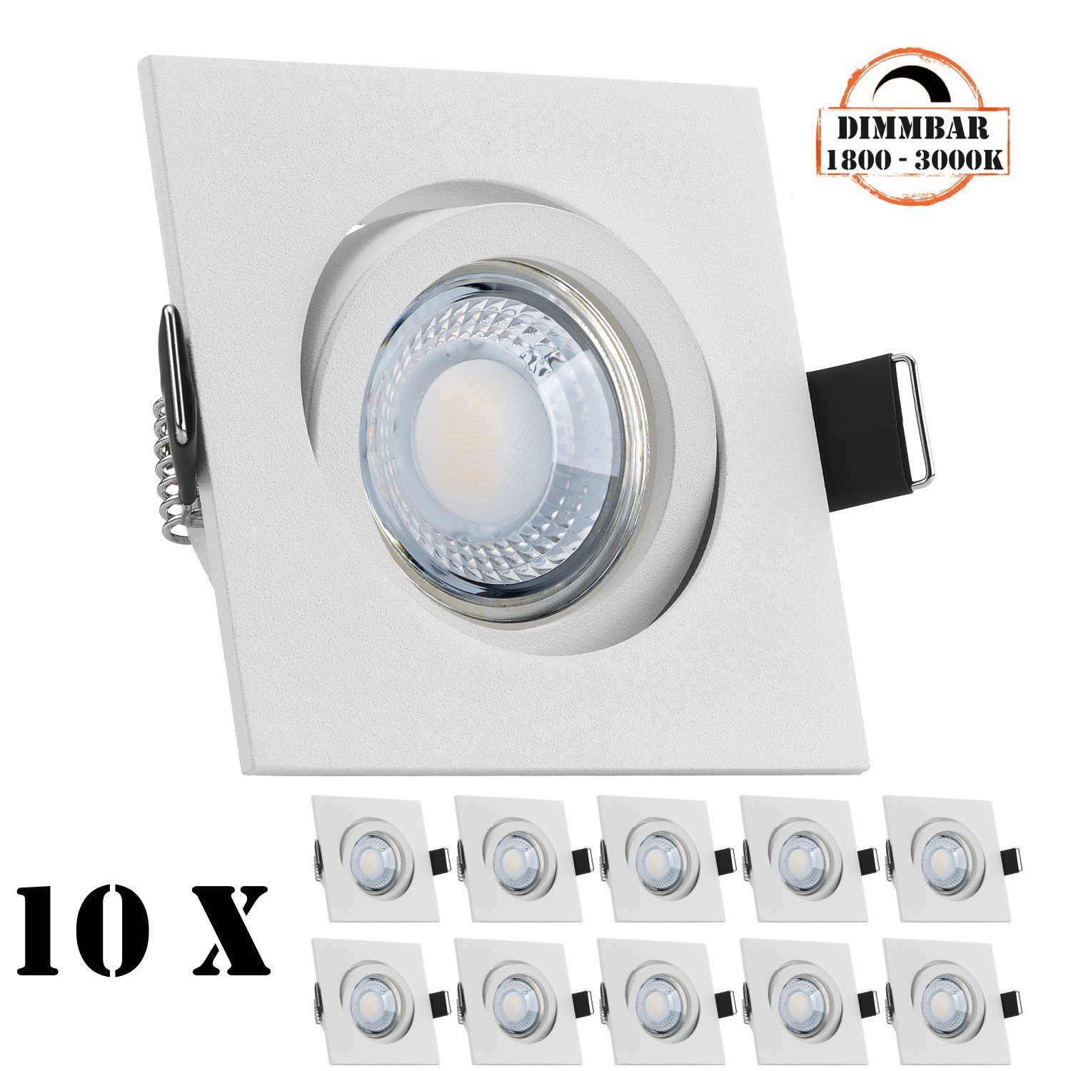 LEDANDO LED Einbaustrahler 10er LED Einbaustrahler Set extra flach in weiß matt mit 5W LED von LE