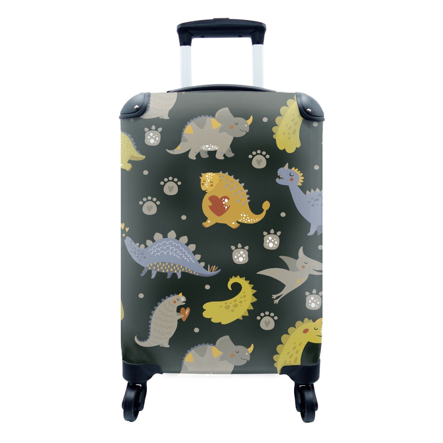 MuchoWow Handgepäckkoffer Dino - Kinder - Schnittmuster - Jungen - Mädchen - Dinosaurier, 4 Rollen, Reisetasche mit rollen, Handgepäck für Ferien, Trolley, Reisekoffer