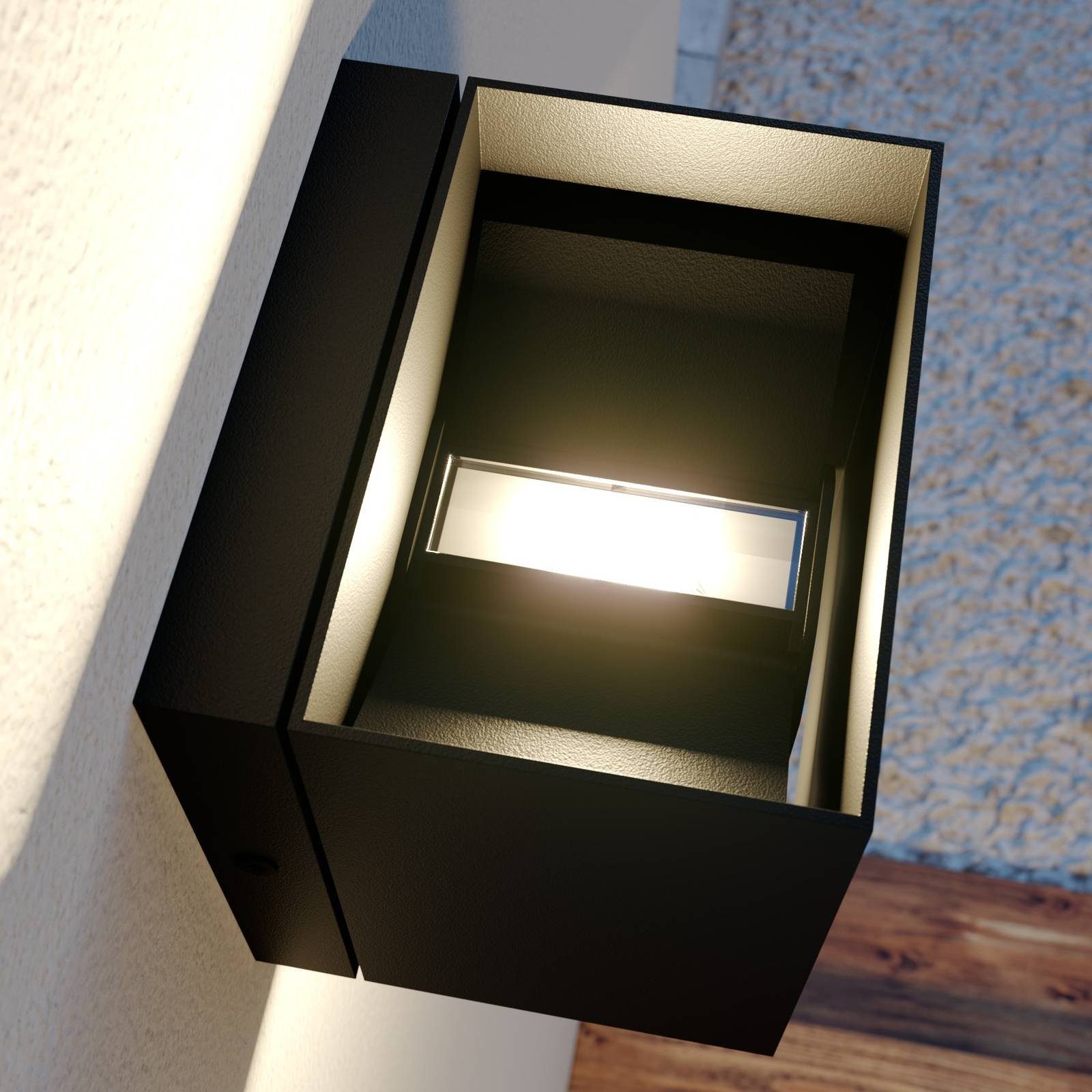 Lindby LED Außen-Wandleuchte Glyn, inkl. LED-Leuchtmittel 2 Leuchtmittel flammig, Glas, Aluminium, Schwarz, Modern, fest warmweiß, verbaut