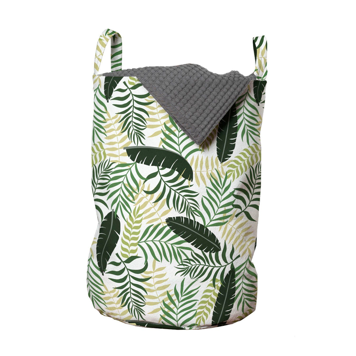 Abakuhaus Wäschesäckchen Wäschekorb mit Griffen Kordelzugverschluss für Waschsalons, Botanisch Monstera Fan Palm Leaves