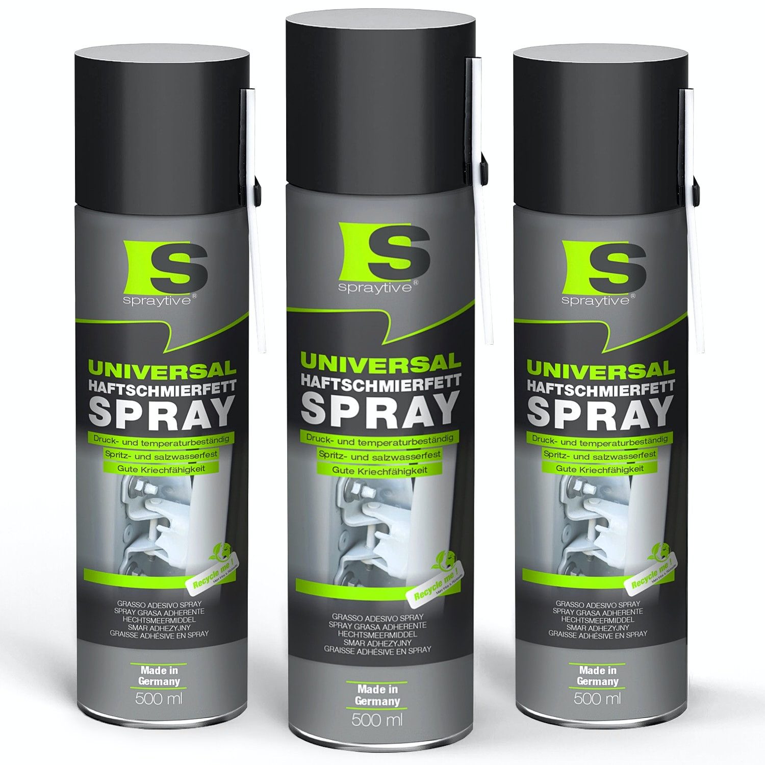 Spraytive Schmierfett 3x 500 ml Universal Haftschmierfett-Spray – Schmierfett & Kriechöl, Made in Germany