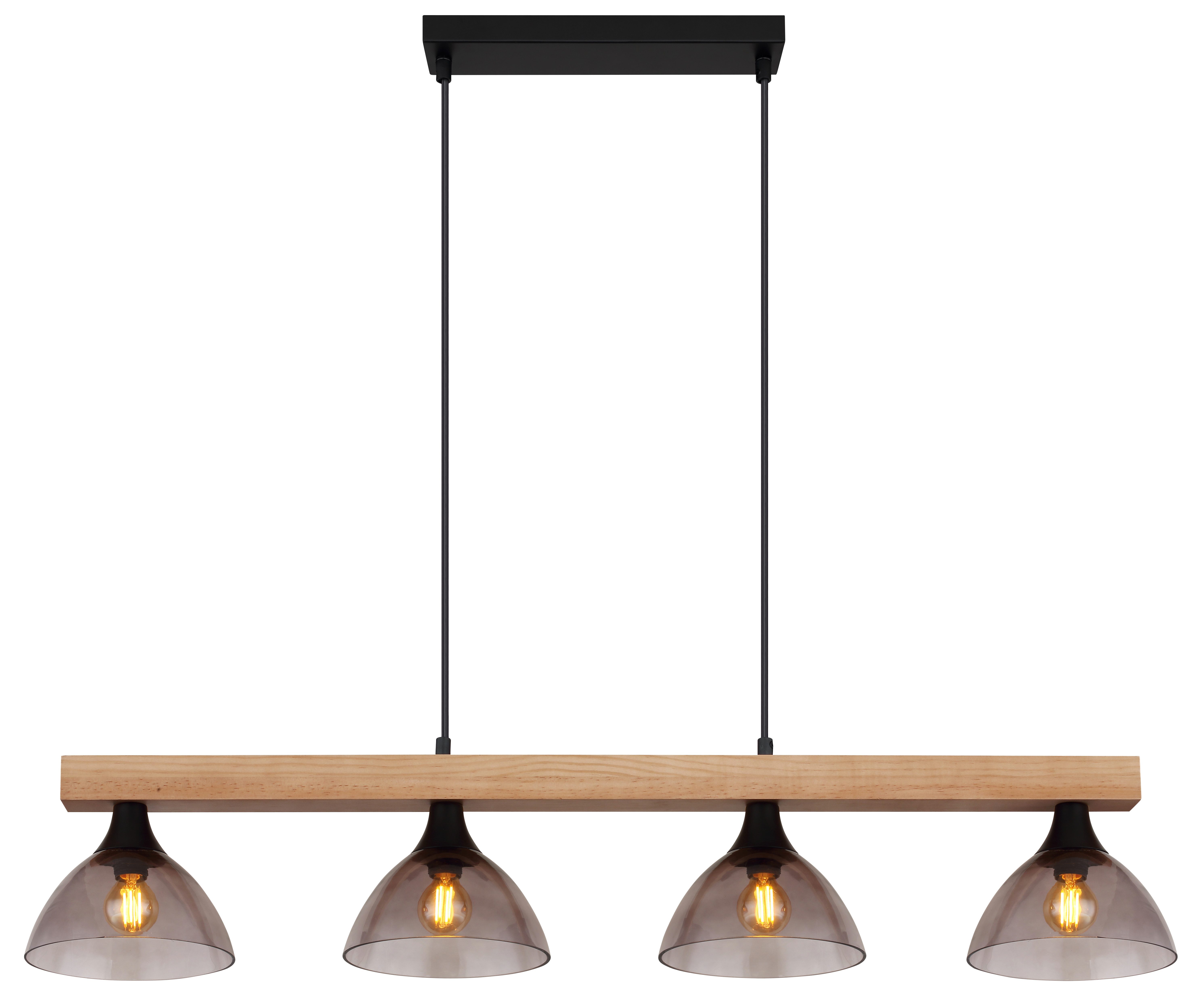 GLOBO LIGHTING Hängeleuchte LINDI, ohne Leuchtmittel, Hängeleuchte für Esszimmer Holz & Rauchglas
