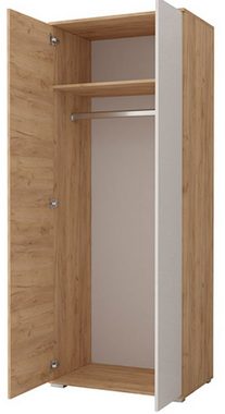 MOEBLO Drehtürenschrank NELIA (Kleiderschrank 2-türig Schrank Garderobe Schlafzimmer, Eiche Craft Gold + Weiß glänzend) (BxHxT):80x202x52 cm