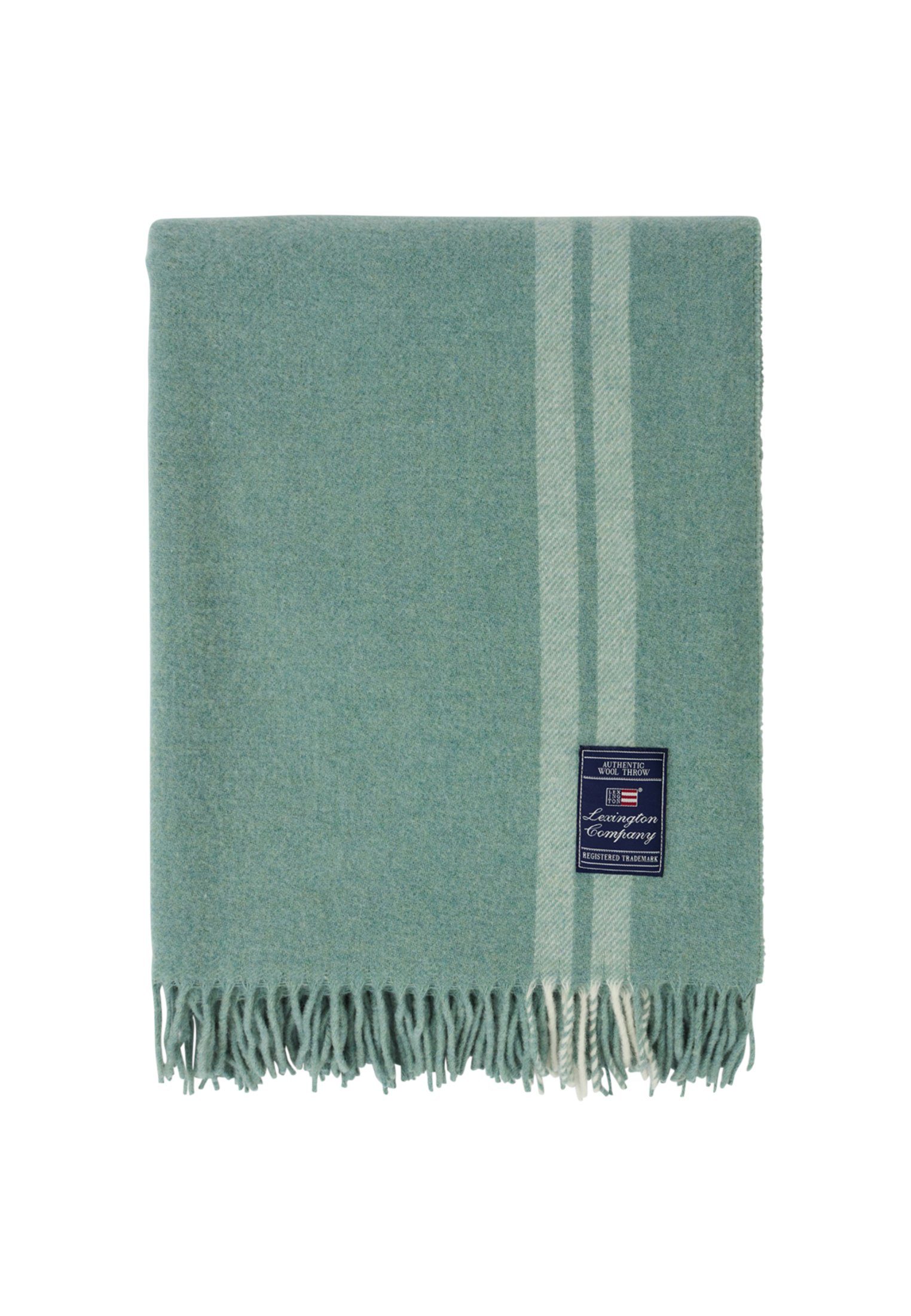 Plaid Side Striped Recycled Wool Throw, Lexington light green/white