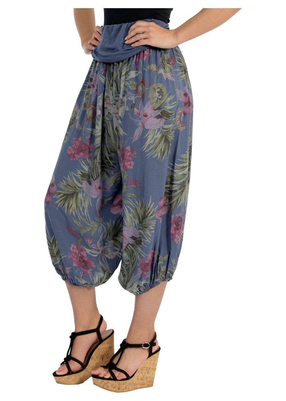 malito more than fashion Haremshose 8938 Aladinhose mit floralem Muster Einheitsgröße jeansblau