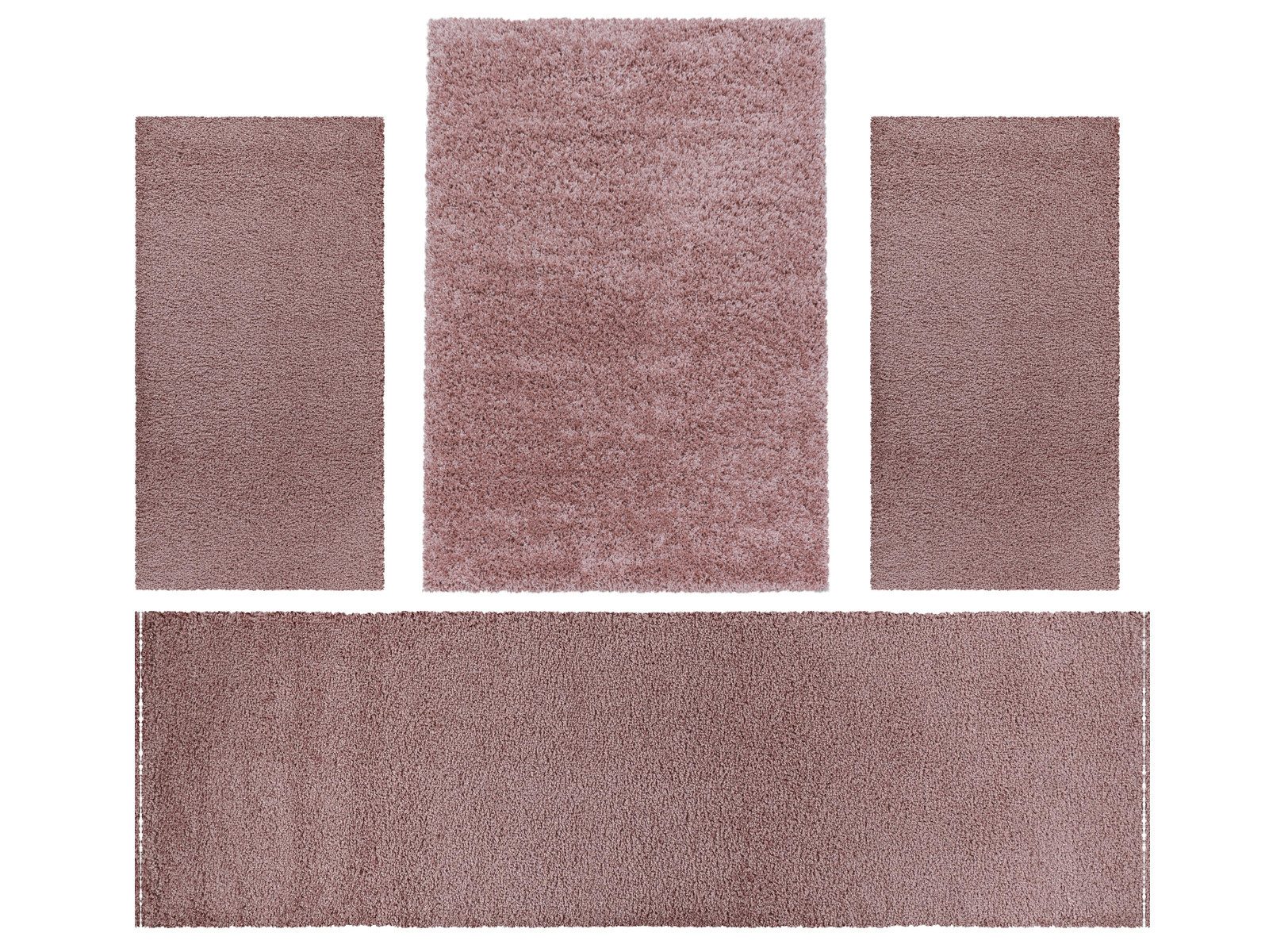 Villa Möbel Hochflor-Bettumrandung Unicolor - Einfarbig, Höhe 30 mm, (4-tlg), Einfarbig Shaggy Teppich Wohnzimmer Langflor versch. farben und größen