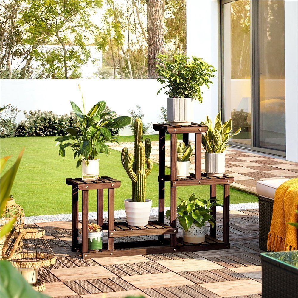 Yaheetech Blumenständer Pflanzenständer 5 Etagen, aus Holz, für Balkon/Garten, 95 × 25 × 73 cm