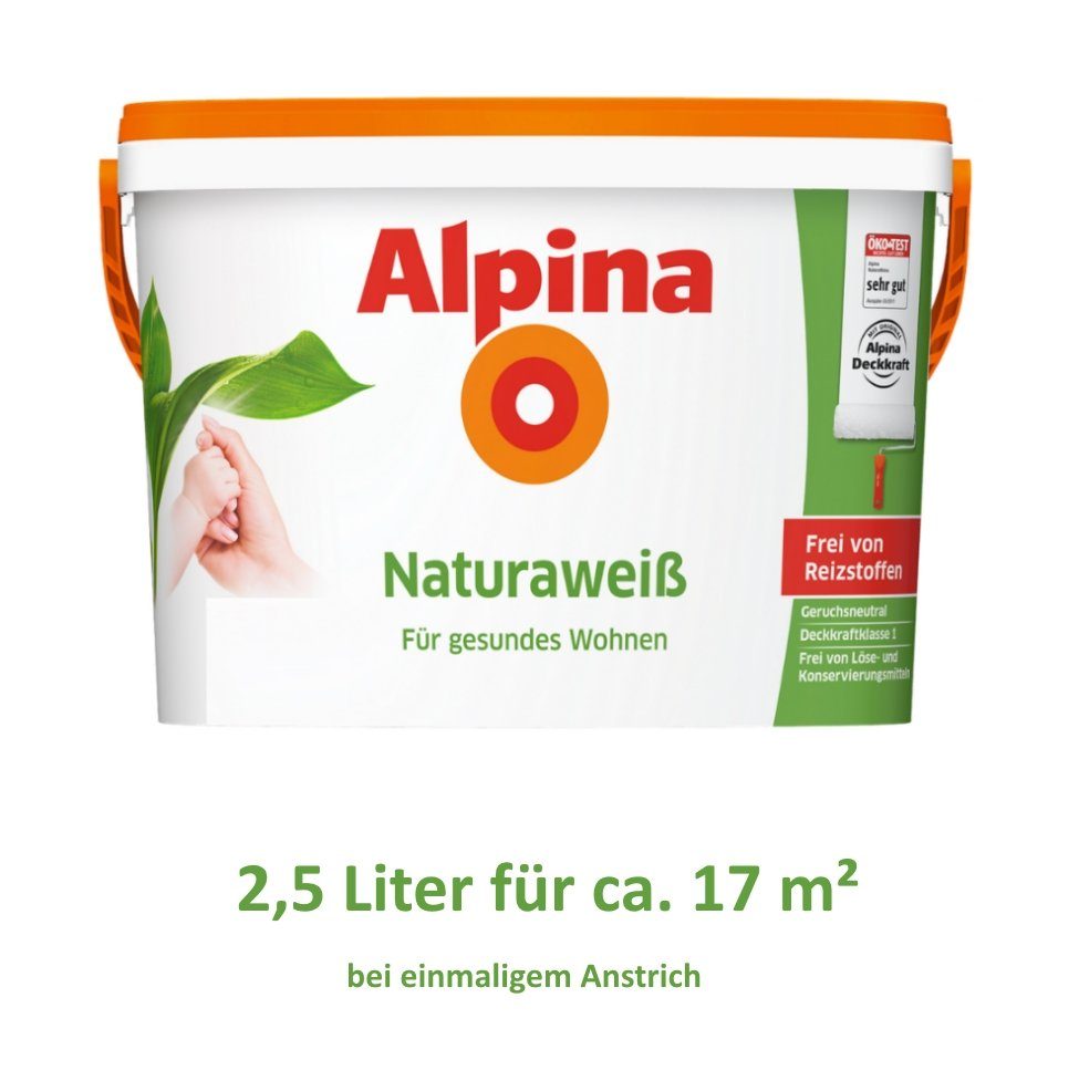 Alpina Wand- und Deckenfarbe Natura Weiss Wandfarbe Weiß 2,5 Liter
