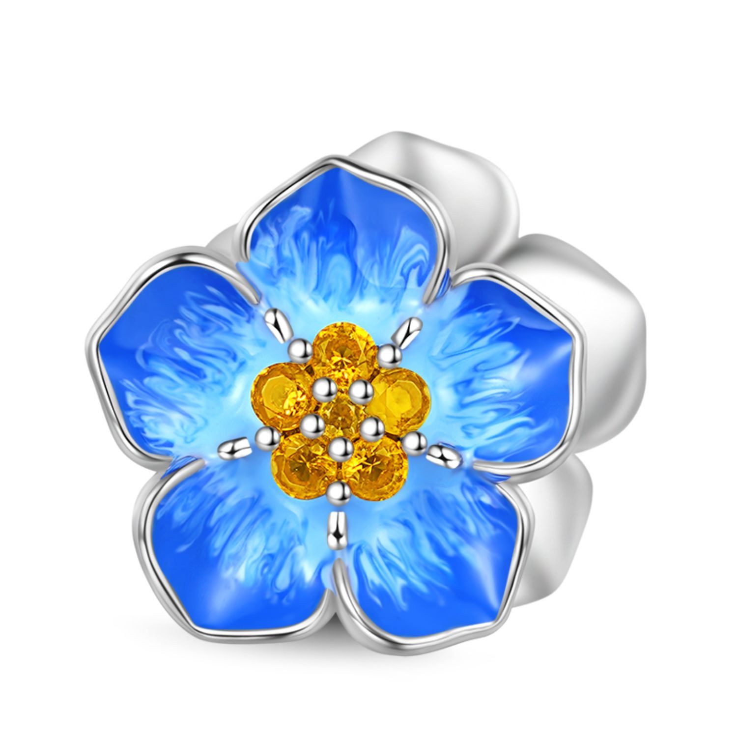Gnoce Bead Gnoce Charm Blaue Blüte HJC021 Silber