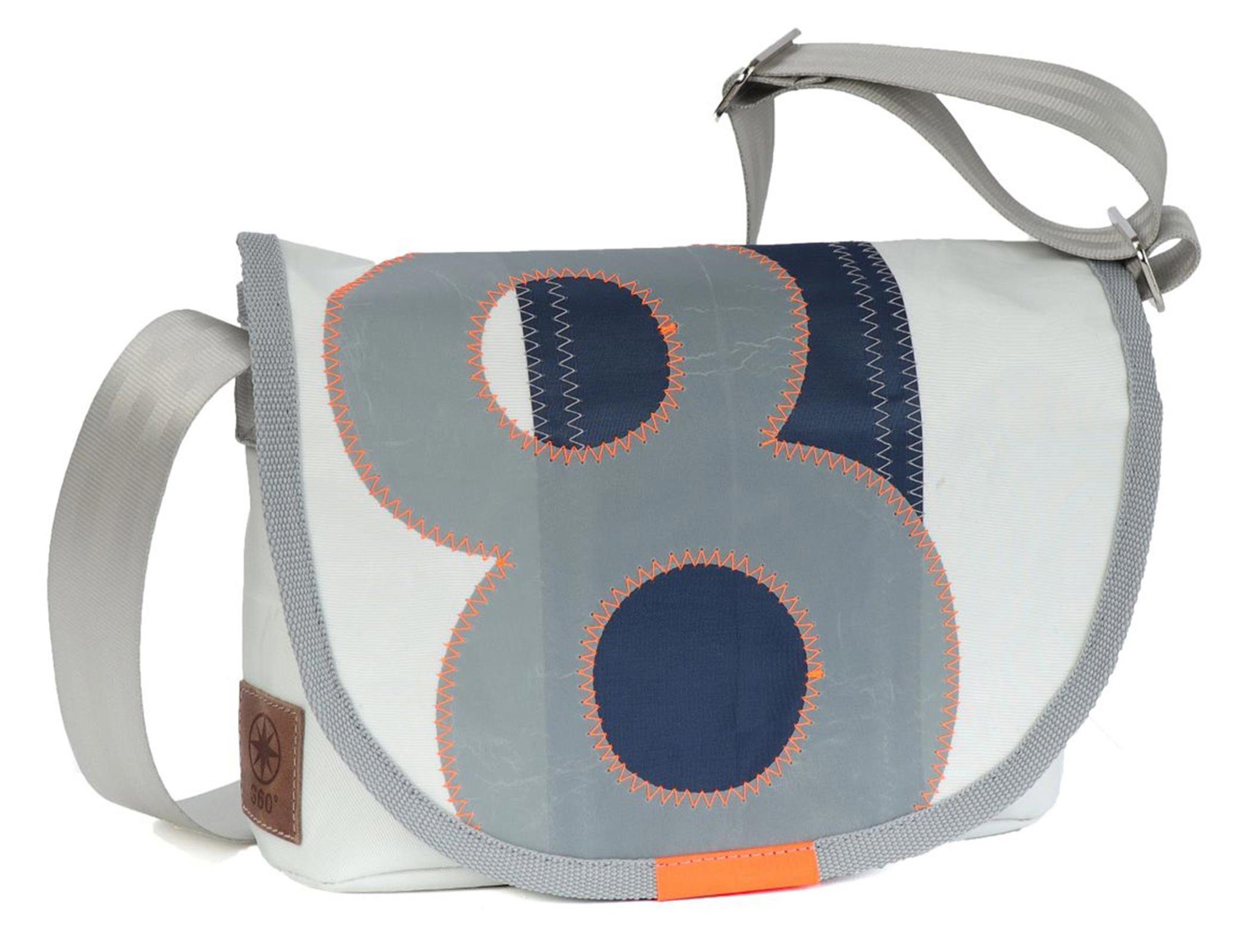 Schultertasche Schultertasche Perle, recyceltes Segeltuch, Weiß/blau Zahl Grau