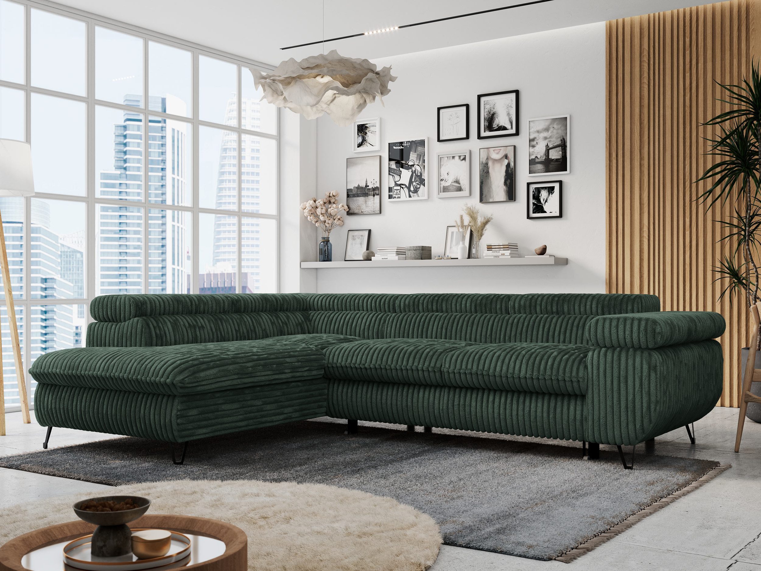 MKS MÖBEL Ecksofa PETER L, Set, Ecksofa L-form, HR35-Schaum, Wellenfederkern, Bettfunktion, Einstellbare Kopfstützen, Bettkasten