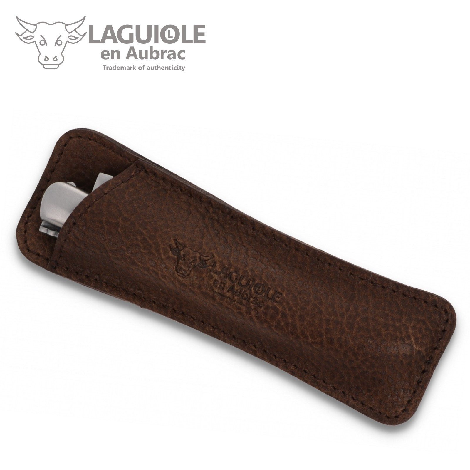 Laguiole en Aubrac Messertasche PC12 BR, Etui für Laguiole Messer mit 11/12 cm Grifflänge - Leder genarbt braun