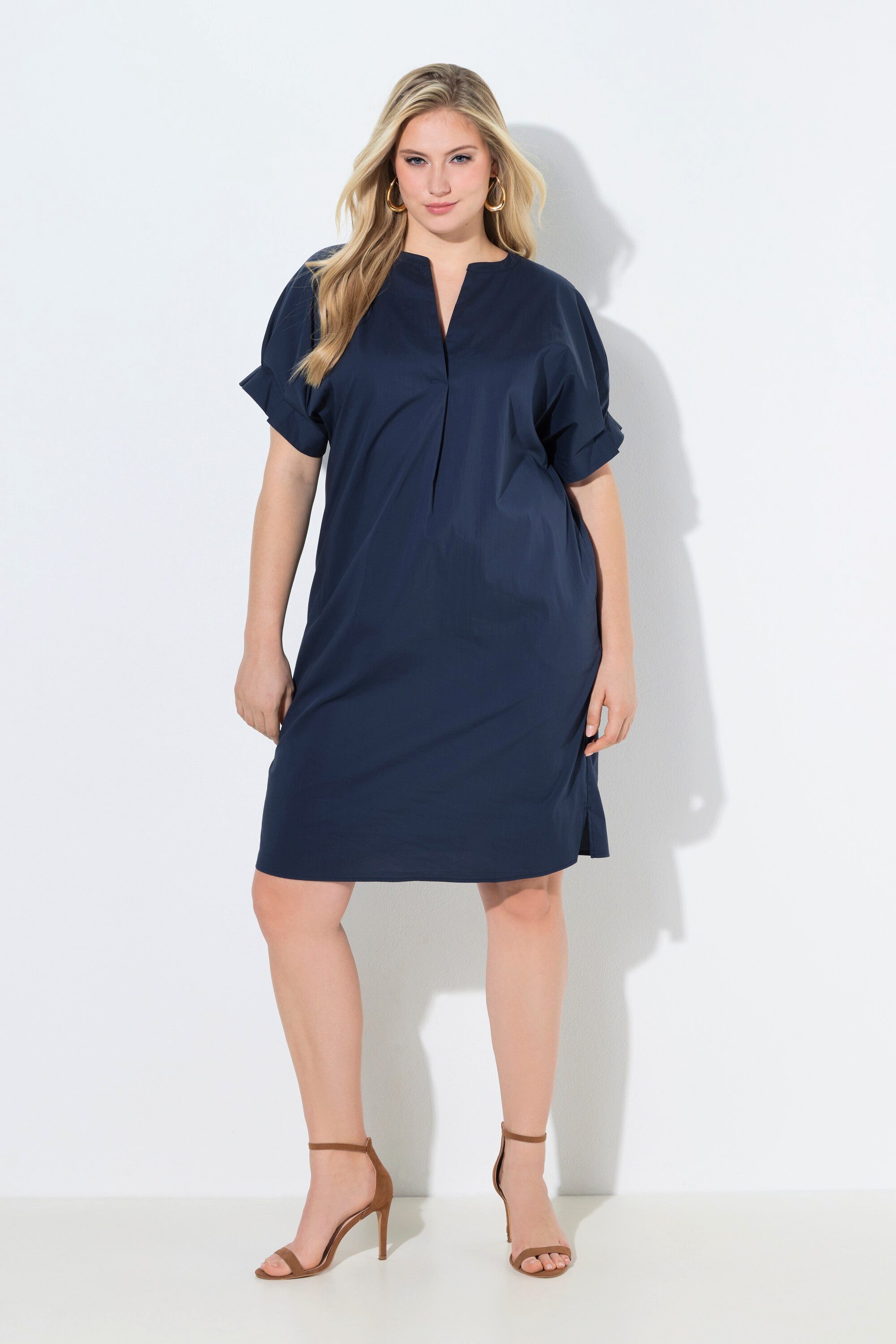 Minikleid Kleid Zierfalte Tunika-Ausschnitt Oversized