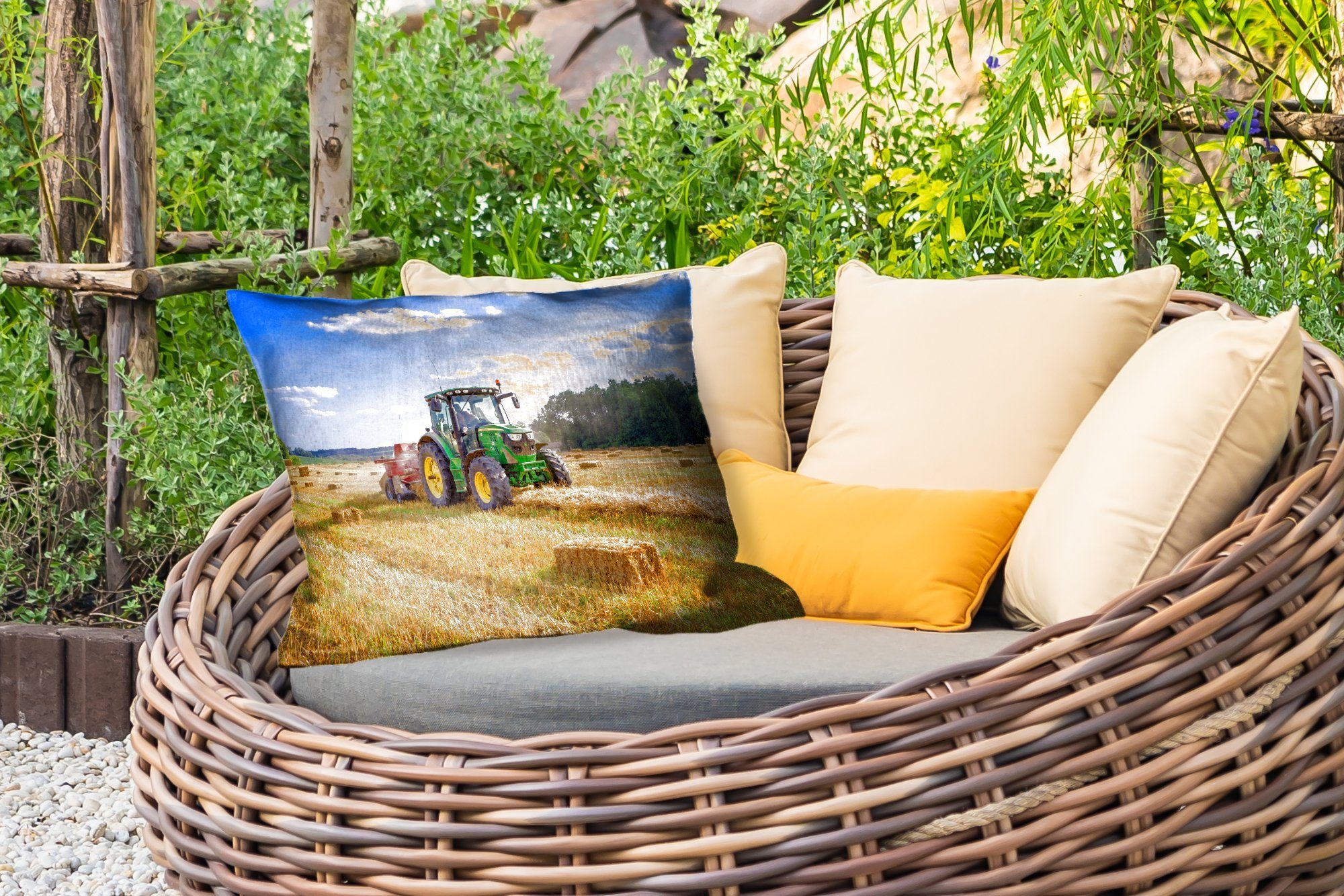 MuchoWow Dekokissen Traktor - Bauernhof - Heu - Feld - Sonne - Landleben, O günstig online kaufen