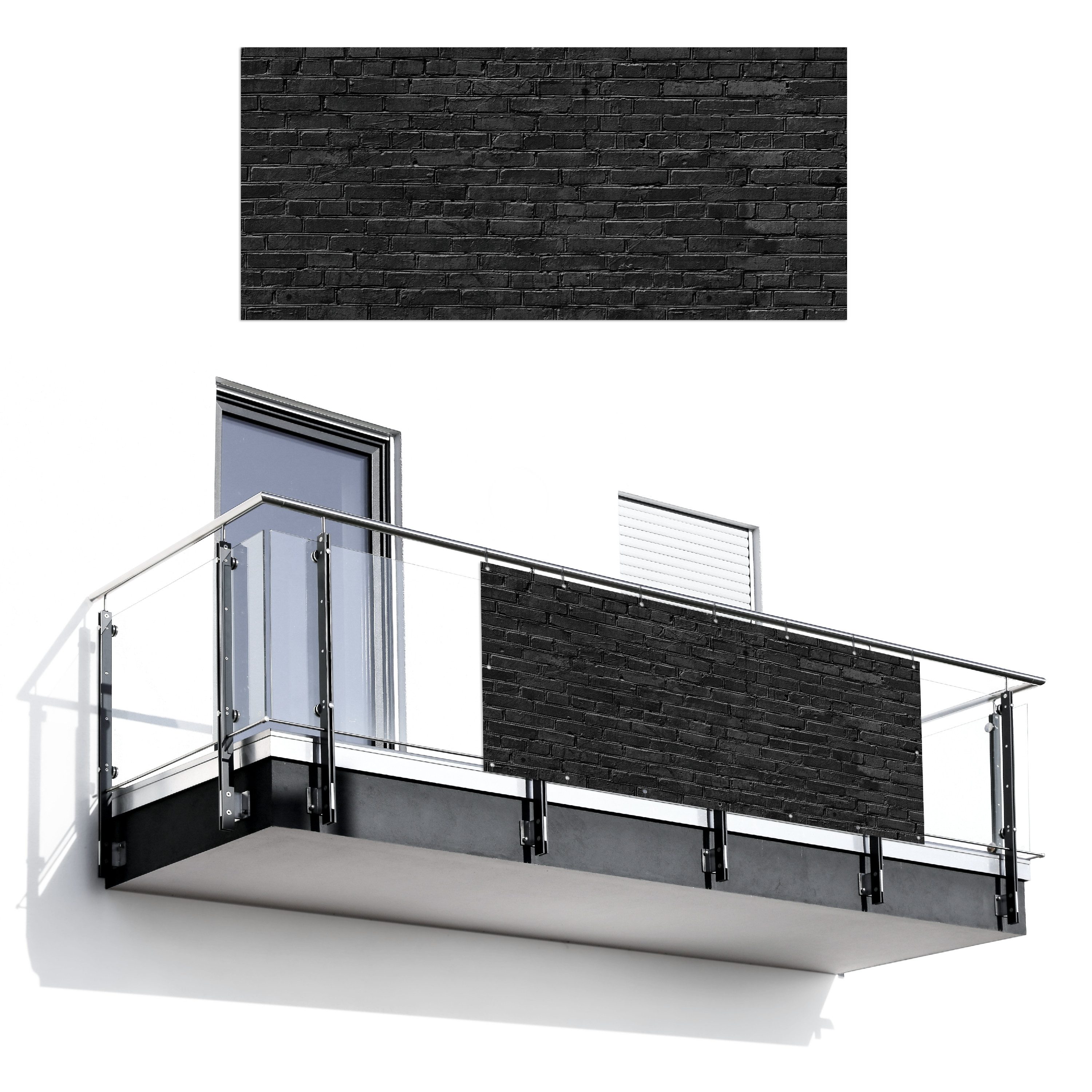 MuchoWow Balkonsichtschutz Steinoptik - Ziegel - Grau (1-St) Balkon Sichtschutz 90x200, Windschutz für Zaun PVC, 200x90 cm