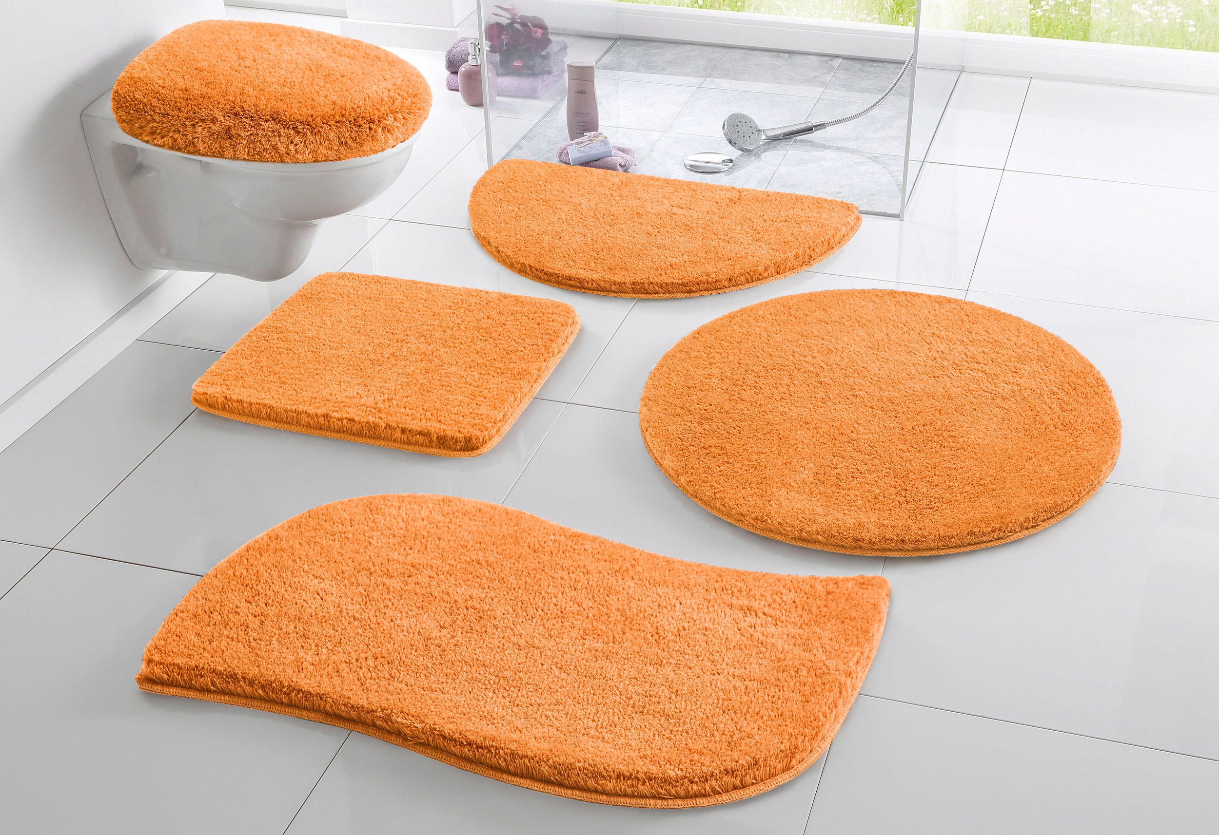 OTTO home Badematte Merida, Badvorleger, Badezimmer Teppich, Höhe 32 mm, rutschhemmend beschichtet, schnell trocknend, strapazierfähig, fußbodenheizungsgeeignet, Kunstfaser, wellenförmig, Badteppich, Uni Farben, rechteckig, rund & als 2-tlg. Set erhältlich