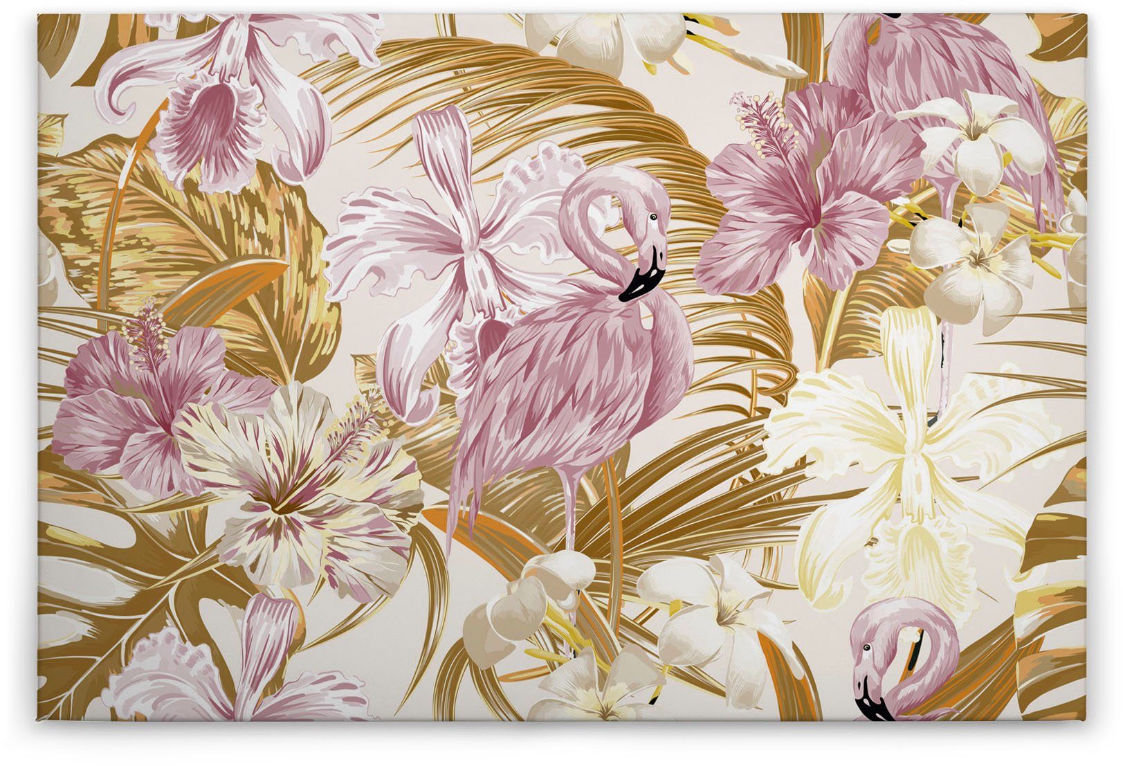 A.S. Création Leinwandbild Flamingo Art, Blumen, Kinder, Kunst (1 St), Dschungel Keilrahmen Flamingo Exotisch Hawaii Leinwand-Bild Wohnzimmer