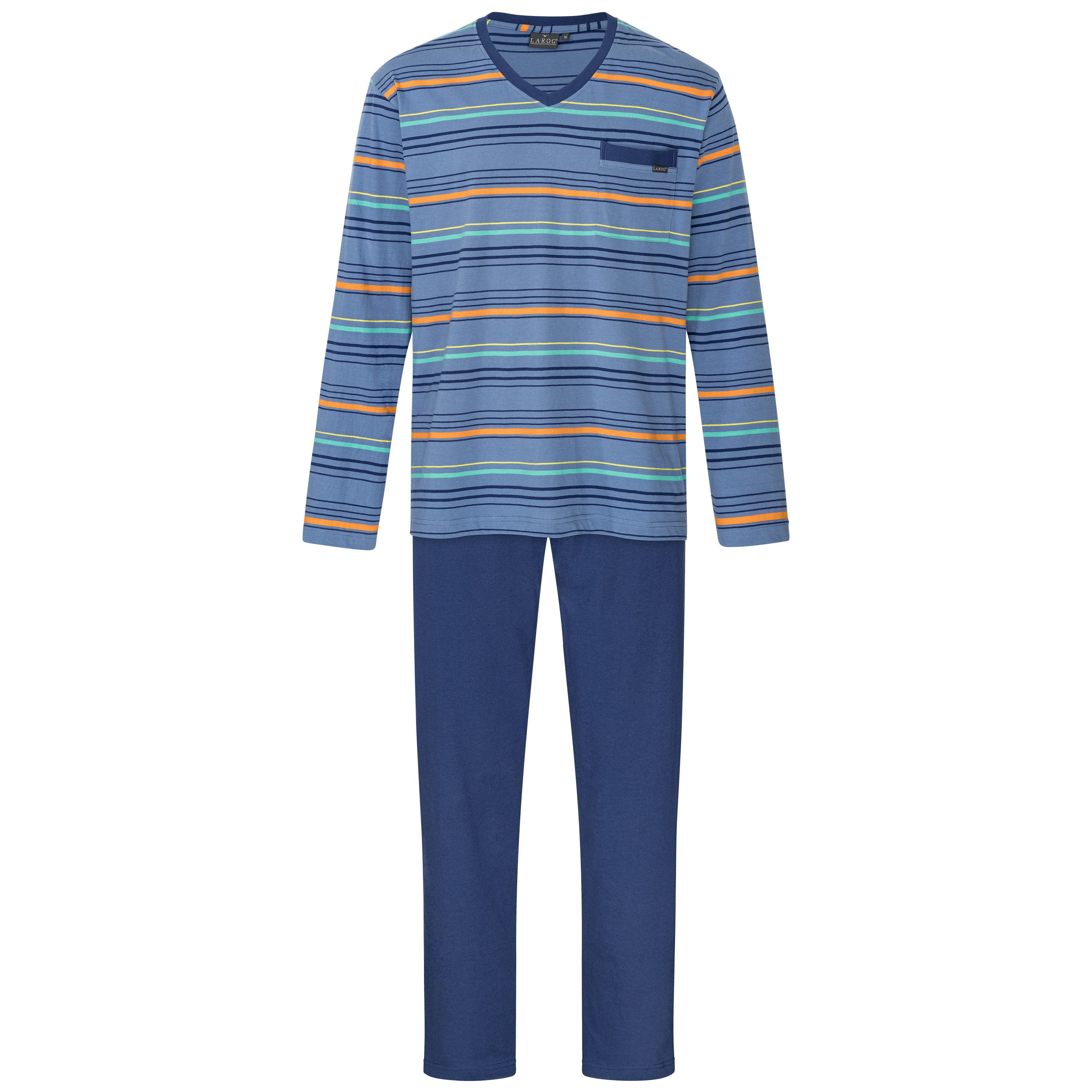 LAROG Schlafanzug (2 tlg) Herren Pyjama mit V-Ausschnitt und aufgesetzter B günstig online kaufen