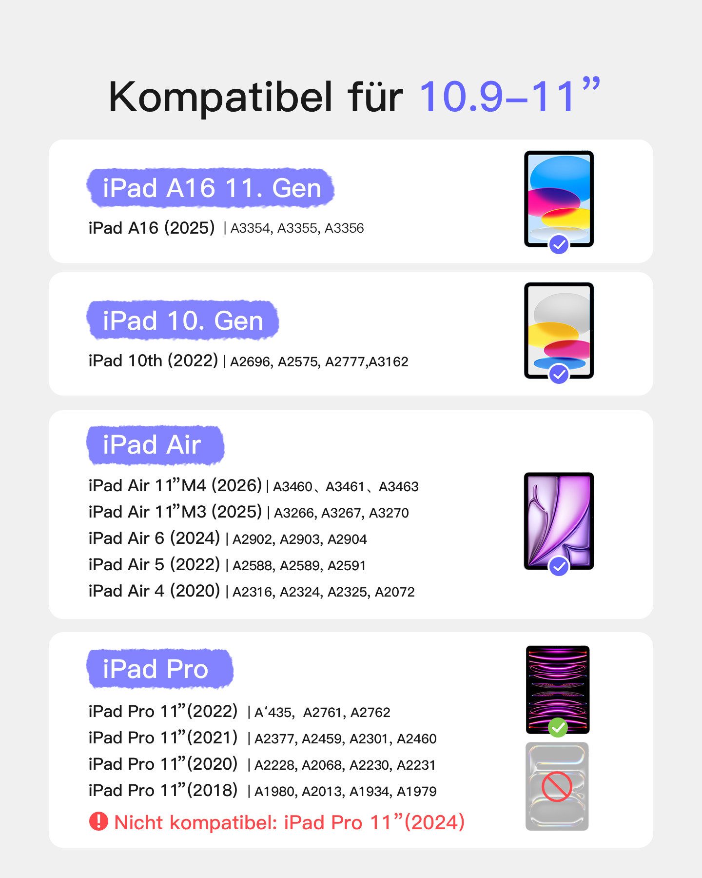 Inateck 10.9-11 Zoll iPad A16 11/10 Gen, Air M4/M3/M2, iPad Pro 4/3/2 iPad-Tastatur